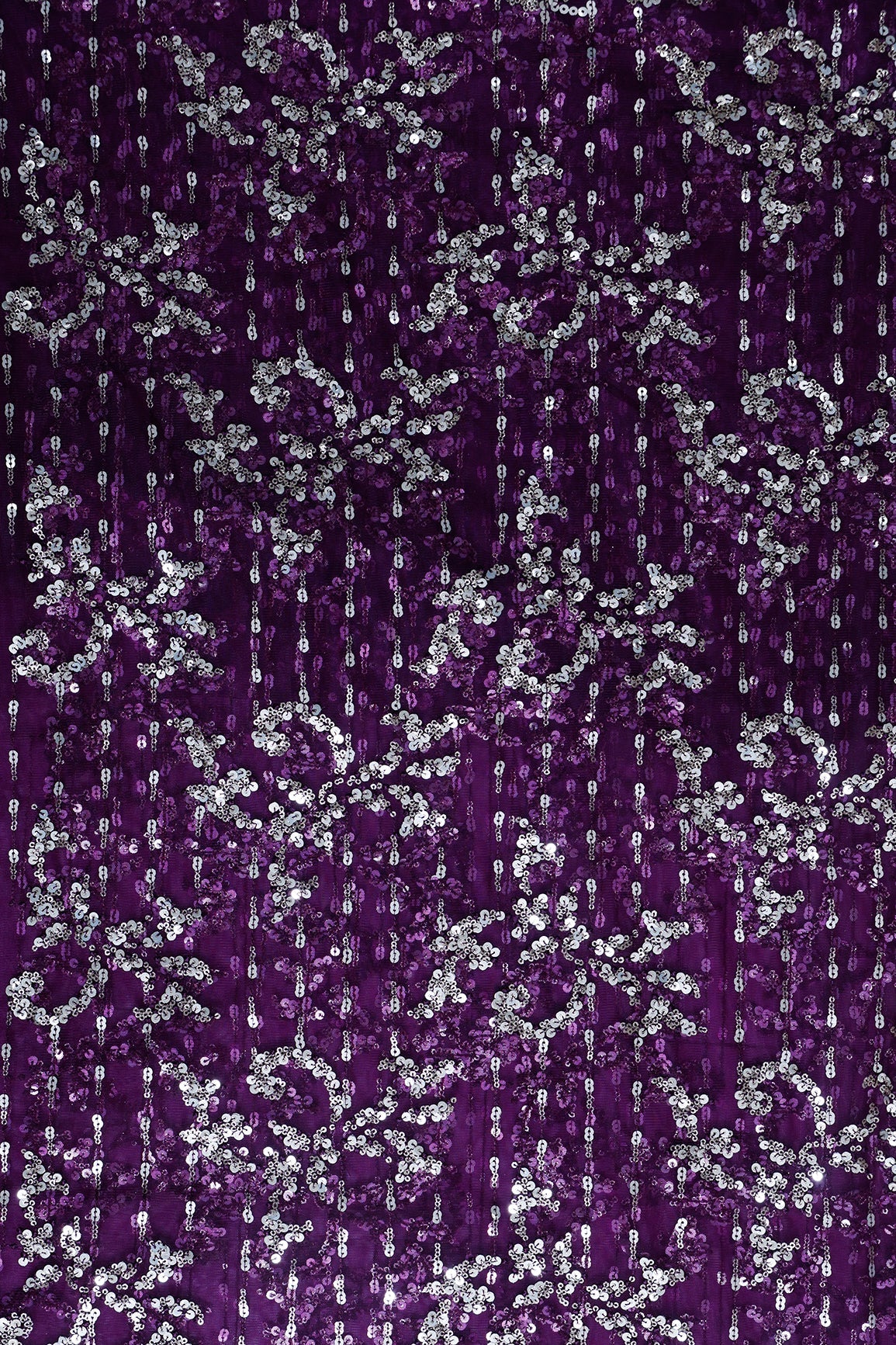 1 Meter Cut Piece Of Gold And Silver Sequins With Wine Thread Abstract Embroidery Work On Wine Soft Net Fabric - doeraa