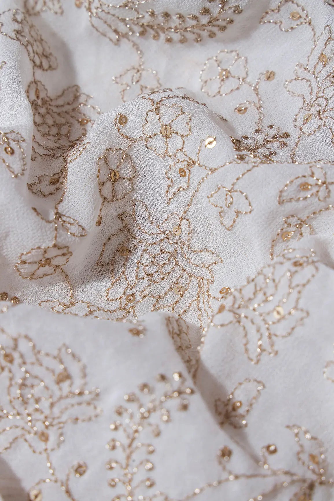 1 Meter Cut Piece Of Gold Zari With Gold Sequins Floral Embroidery On