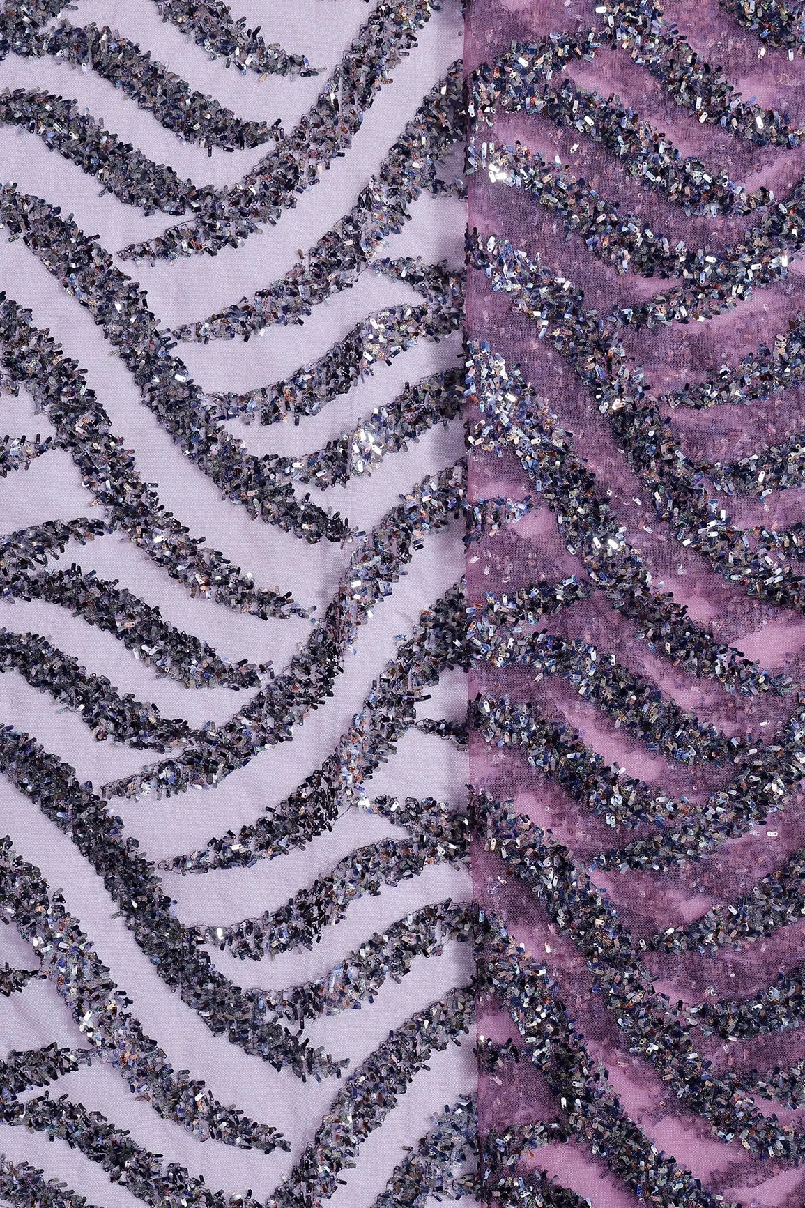 1 Meter Cut Piece Of Oval Sequins Geometric Embroidery Work On Wine Soft Net Fabric - doeraa