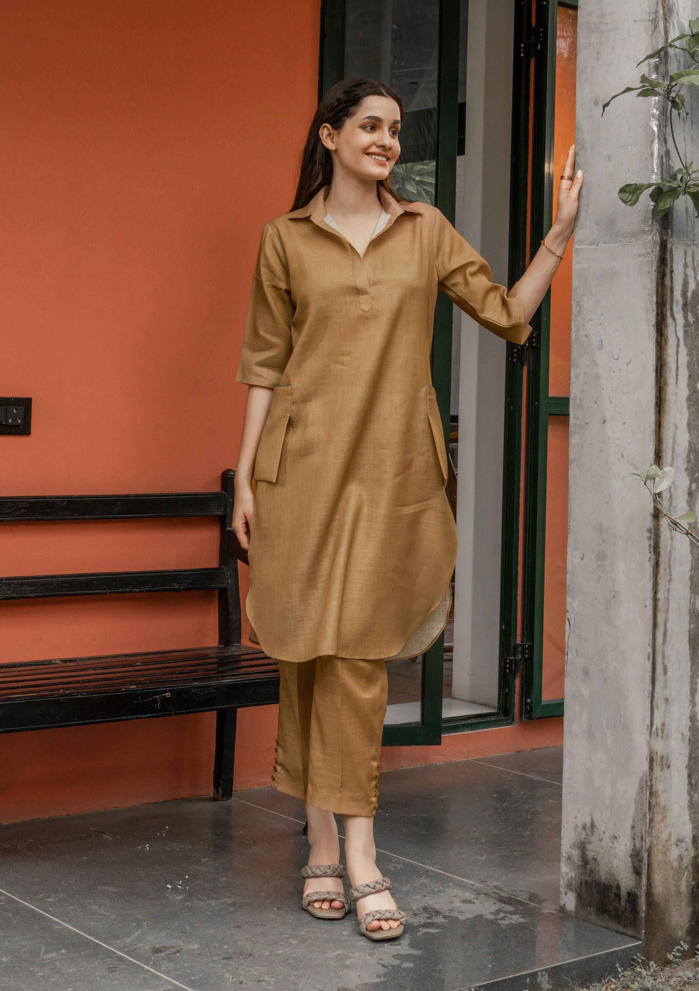Oia Beige Linen Co-ord Set