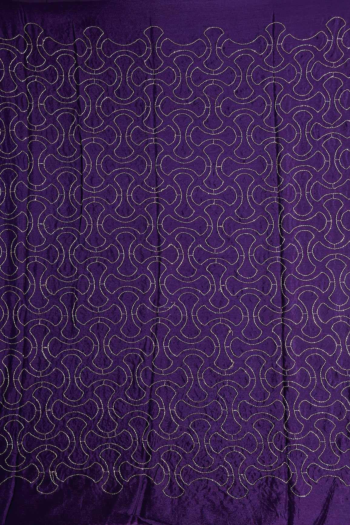 1.75 Meter Cut Piece Of Cut Dana Beads Appealing Abstract Embroidery Work On Purple Chinnon Chiffon Fabric - doeraa