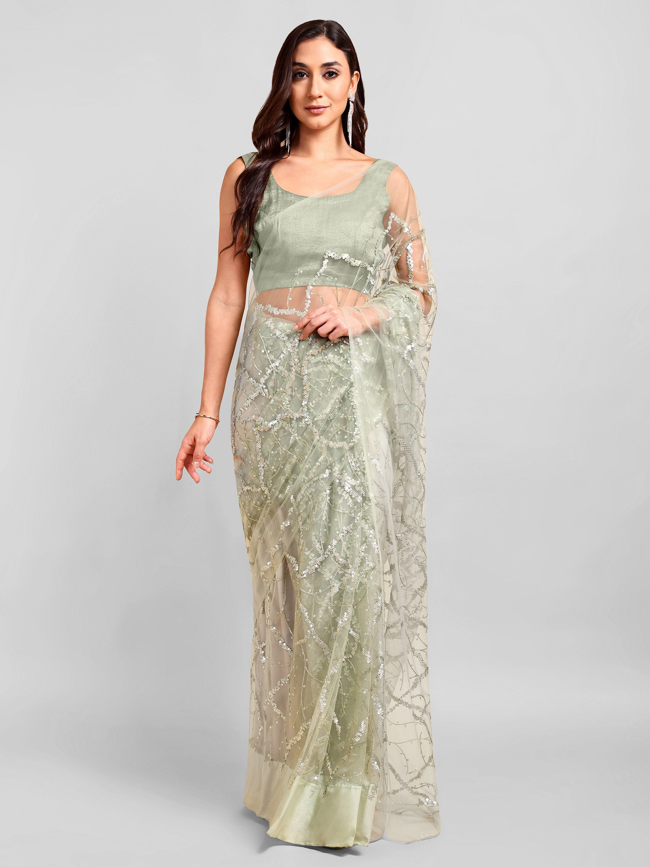 Light Olive Saree Set (2 Piece)