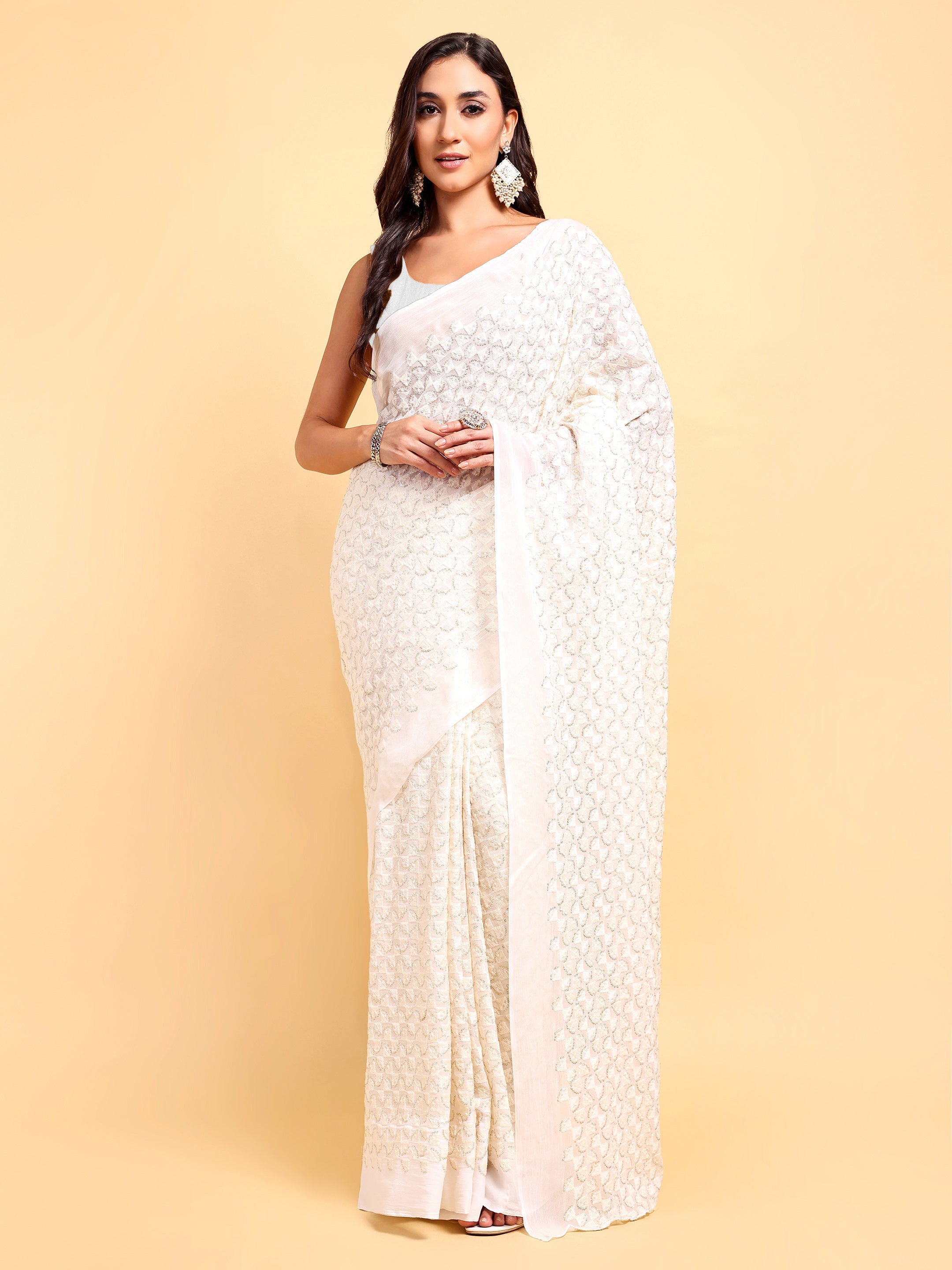 White Saree Set (2 Piece)