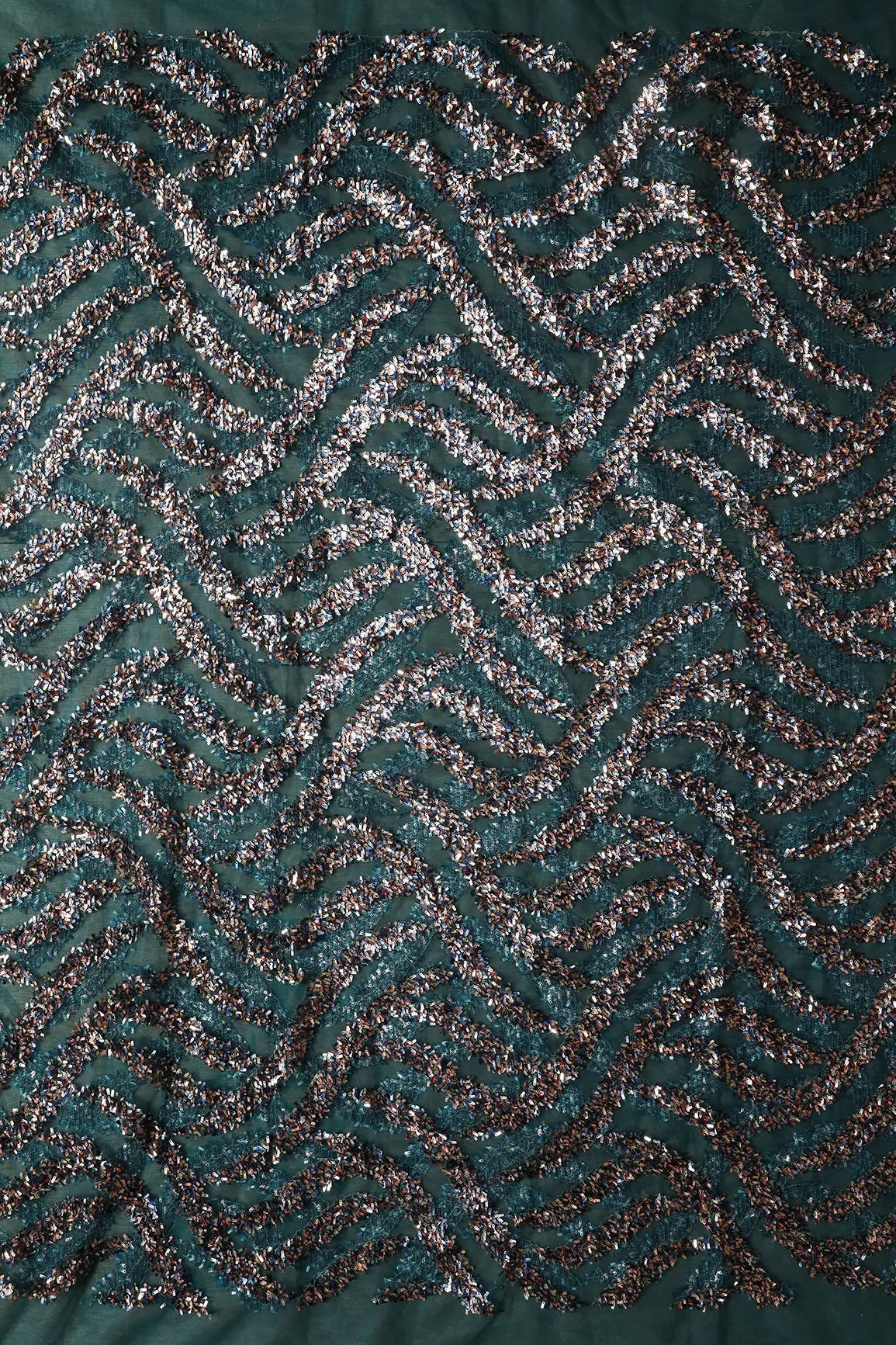 2 Meter Cut Piece Of Oval Sequins Geometric Embroidery Work On Dark Rama Soft Net Fabric - doeraa