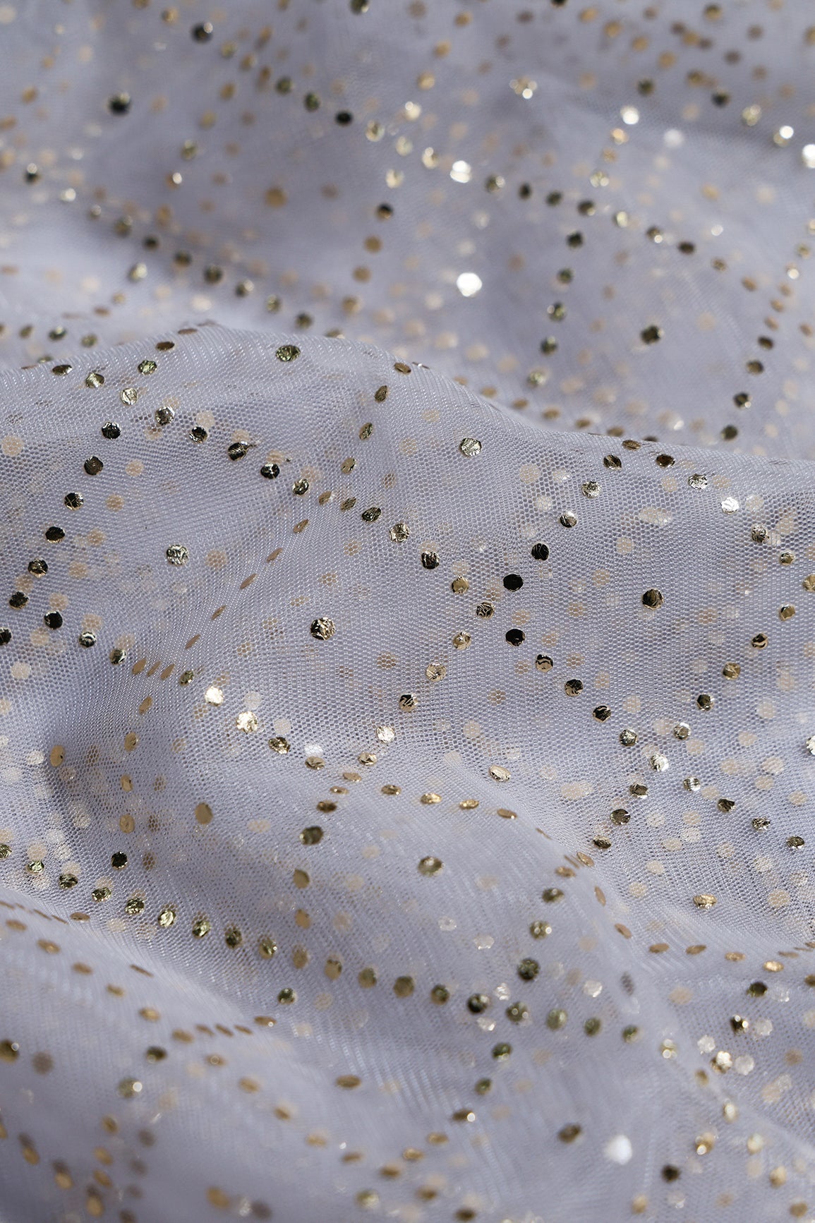 2.25 Meter Cut Piece Of Checks Pattern With Foil Print On Grey Soft Net Fabric - doeraa