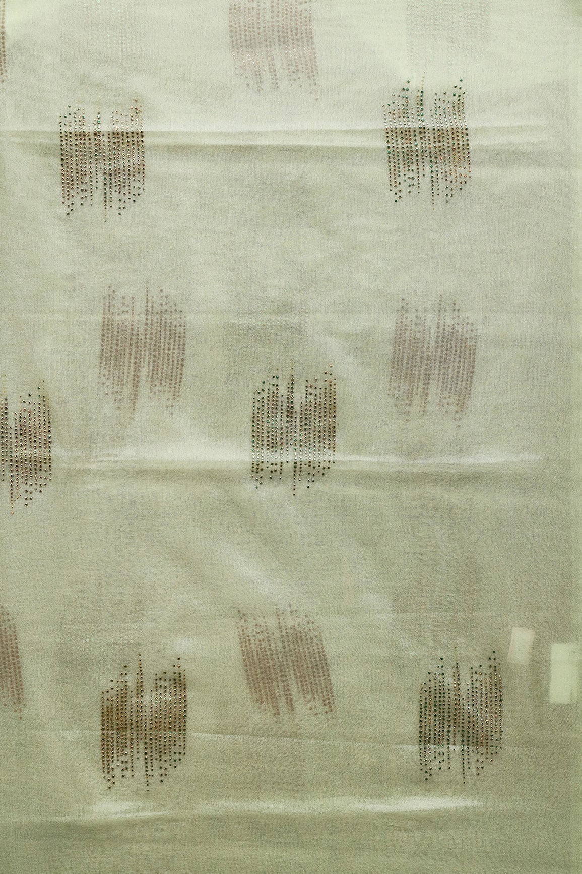 2.75 Meter Cut Piece Of Drak Green Stone Drop Geometric Work On Olive Organza Fabric - doeraa