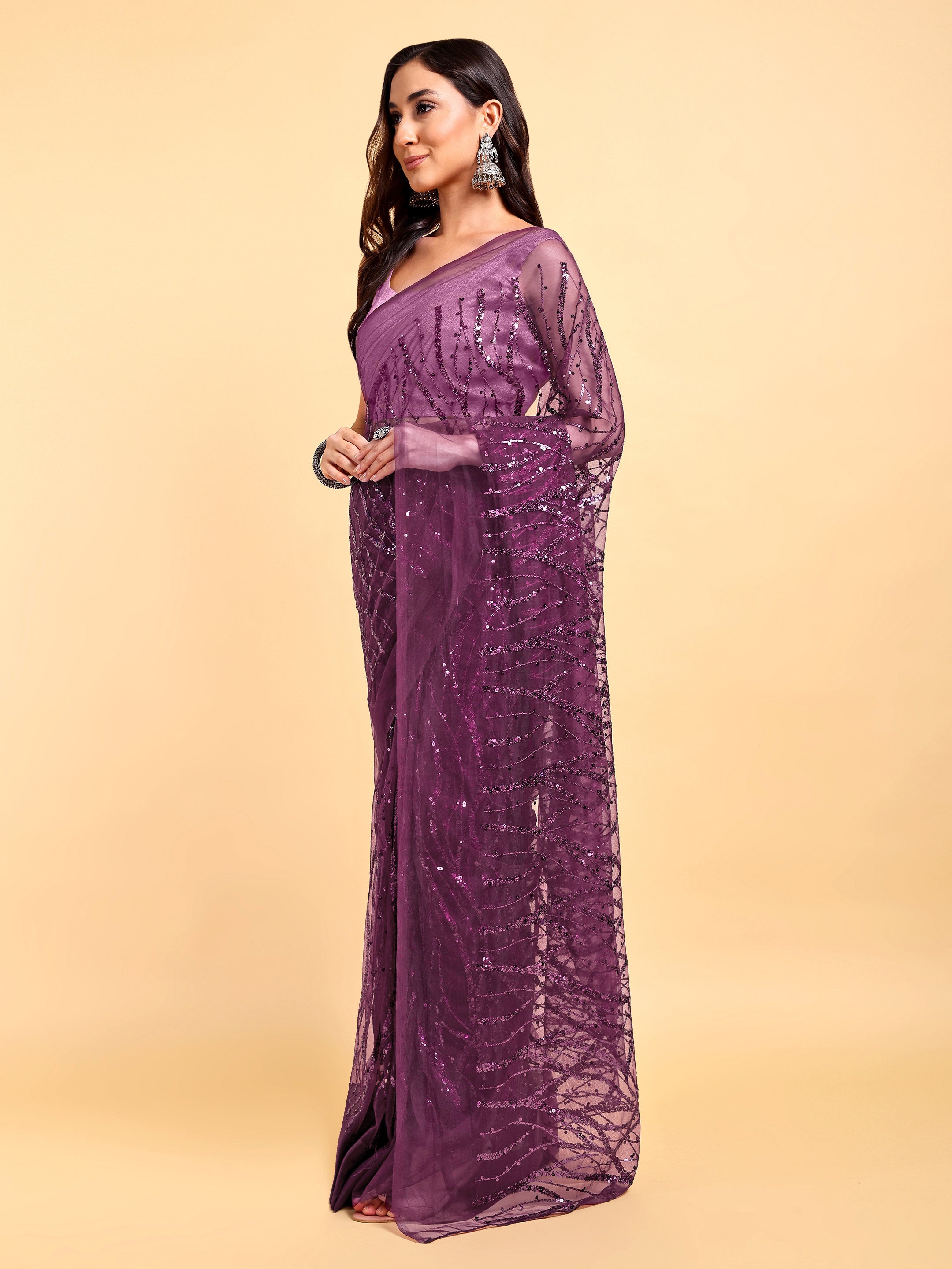 Wine Saree Set (2 Piece)