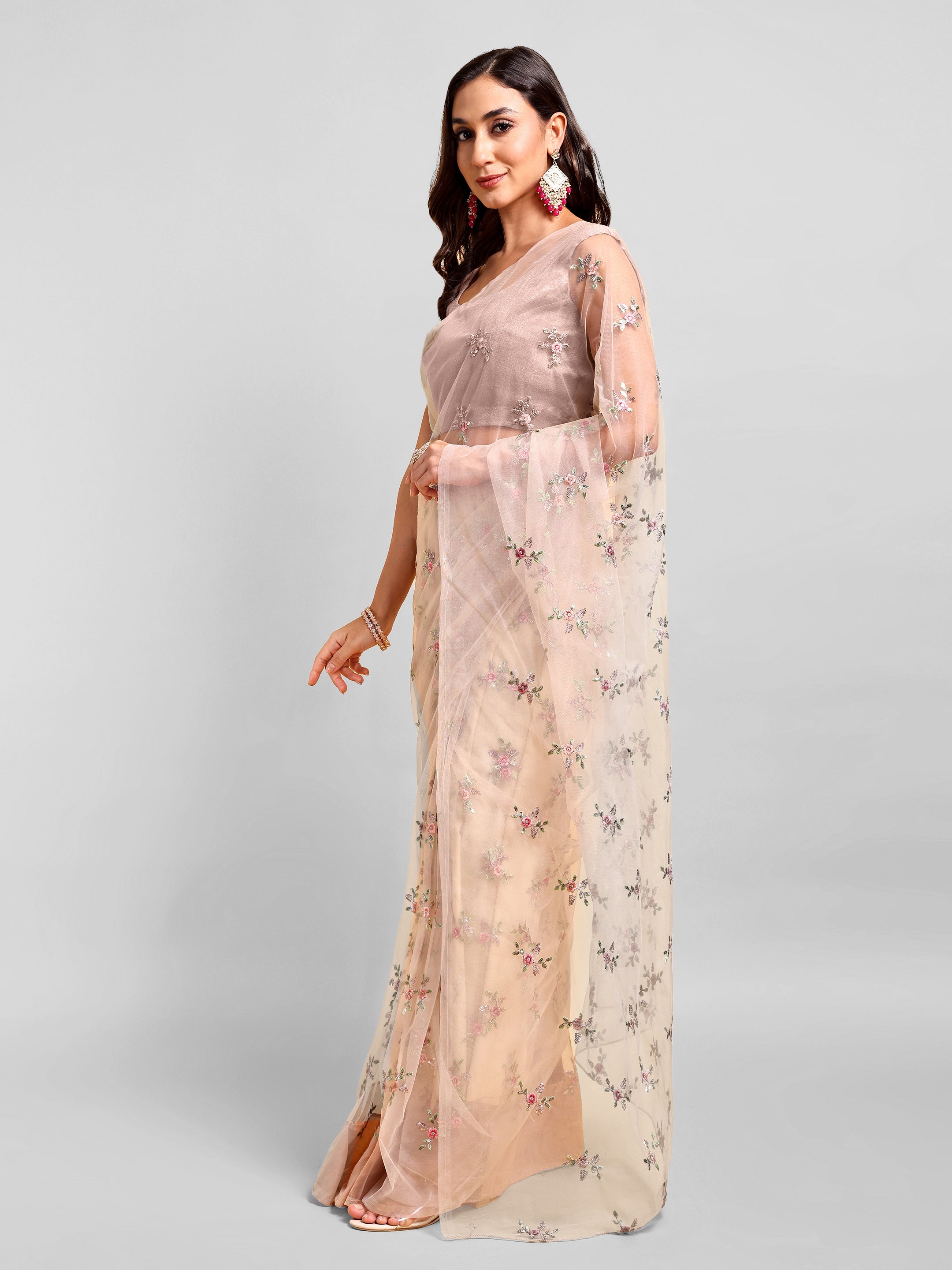 Light Beige Saree Set (2 Piece)