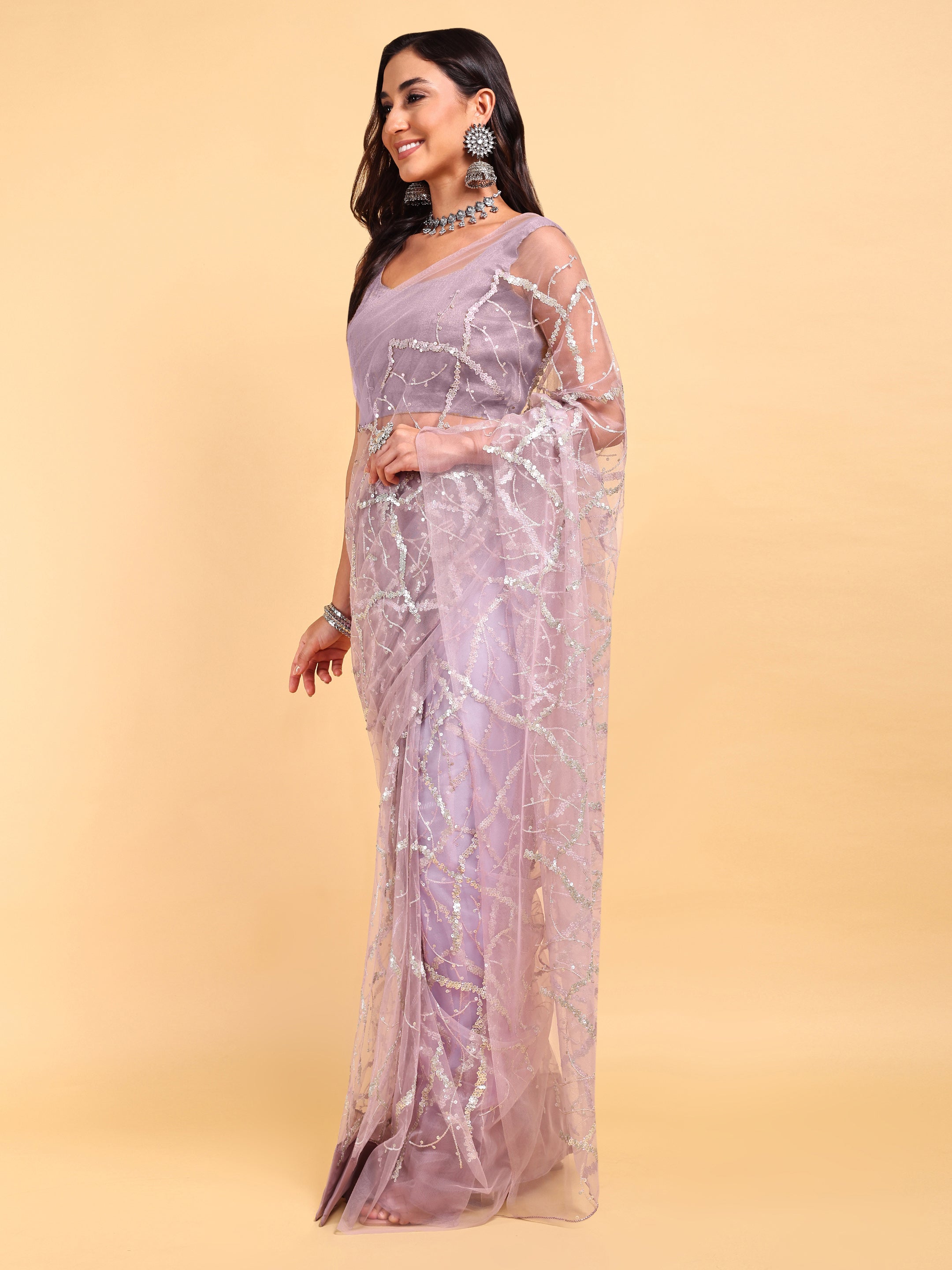 Lilac Lavender Saree Set (2 Piece)