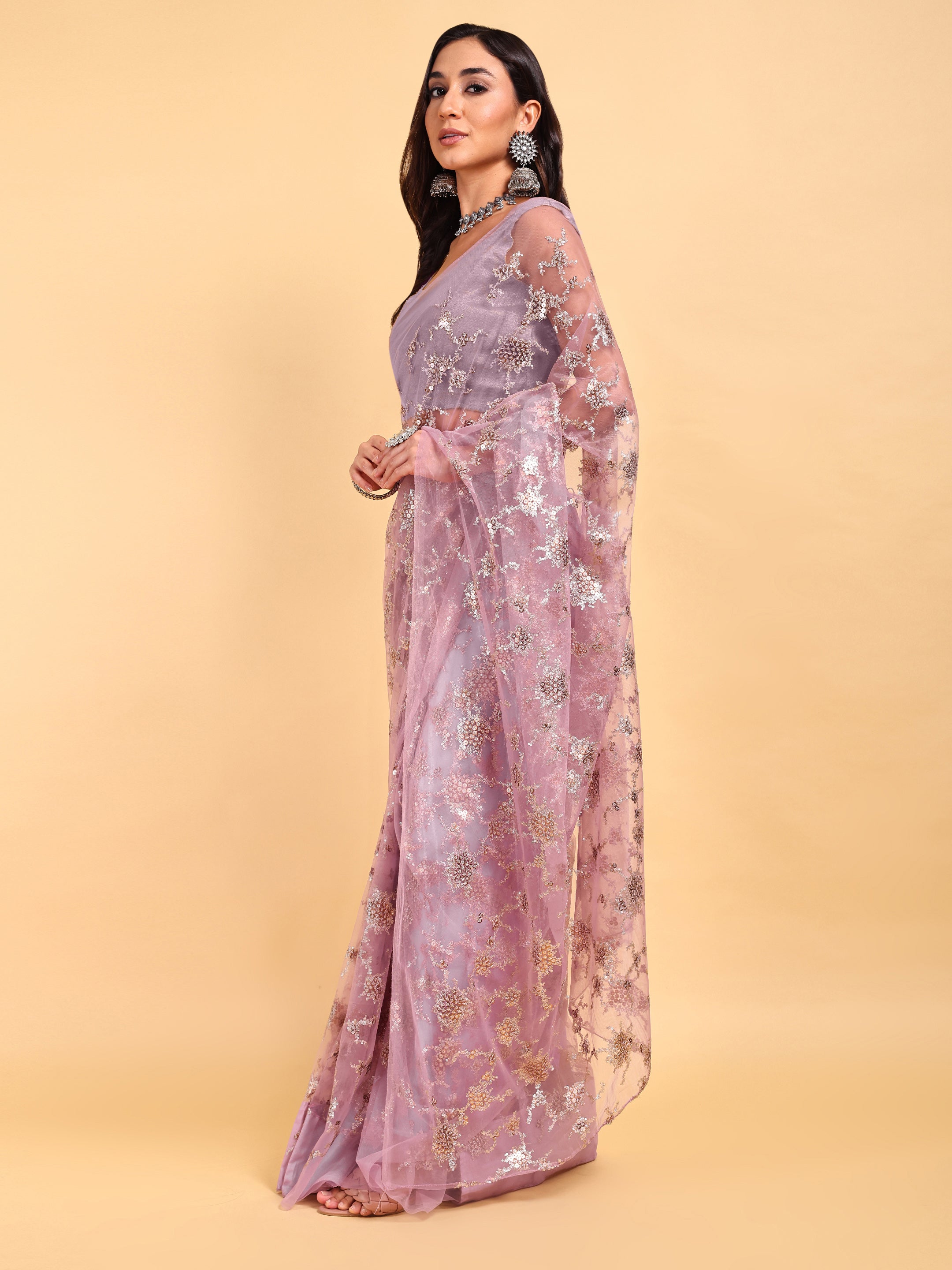 Lilac Purple Saree Set (2 Piece)