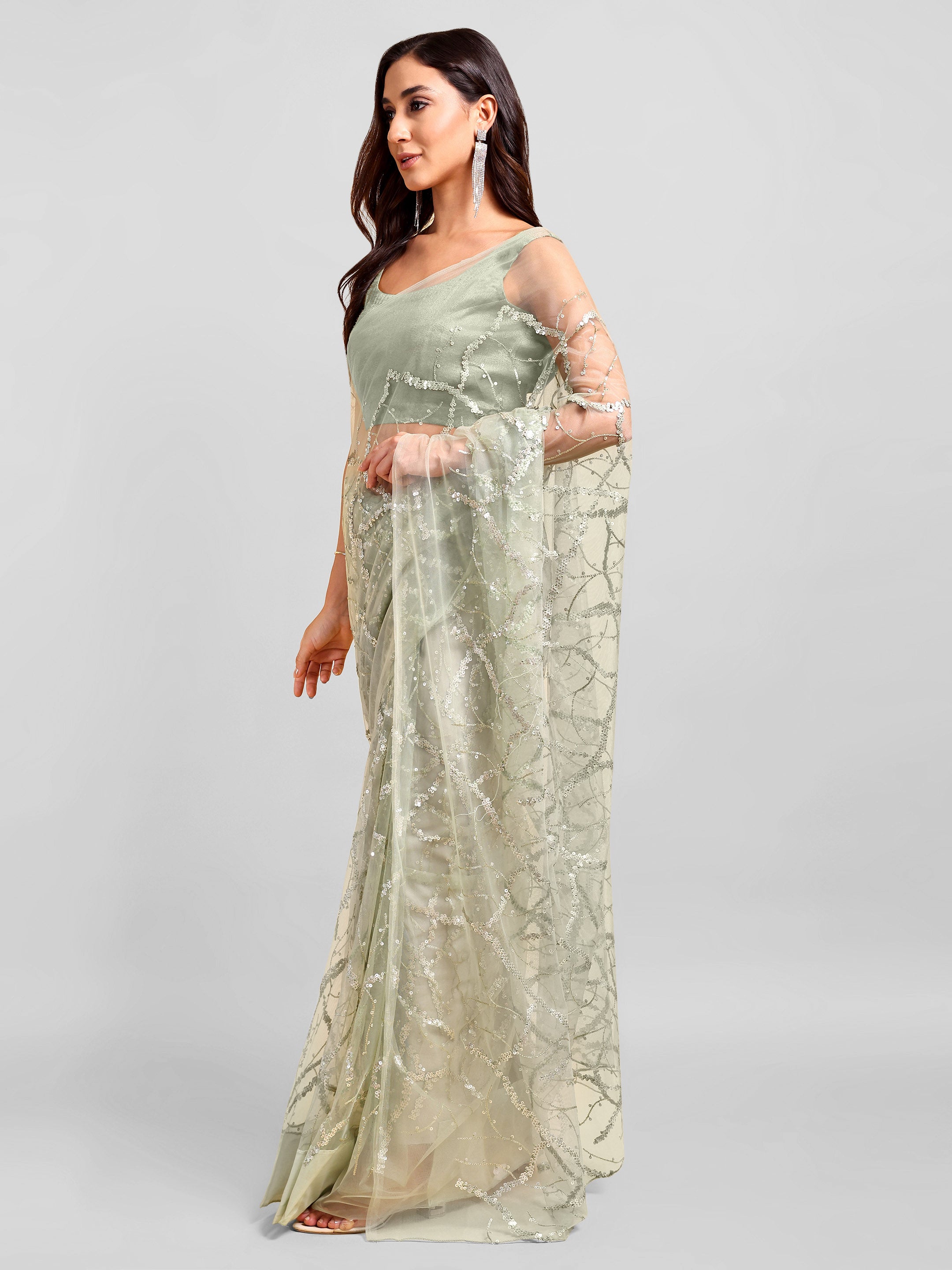 Light Olive Saree Set (2 Piece)