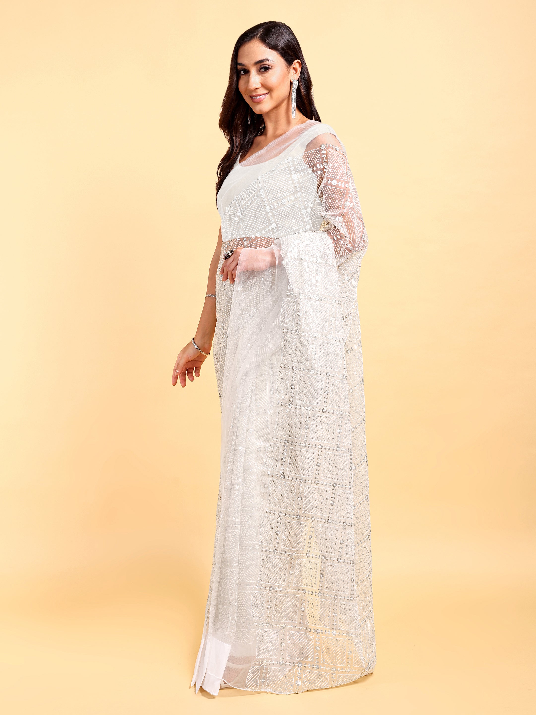 White Saree Set (2 Piece)