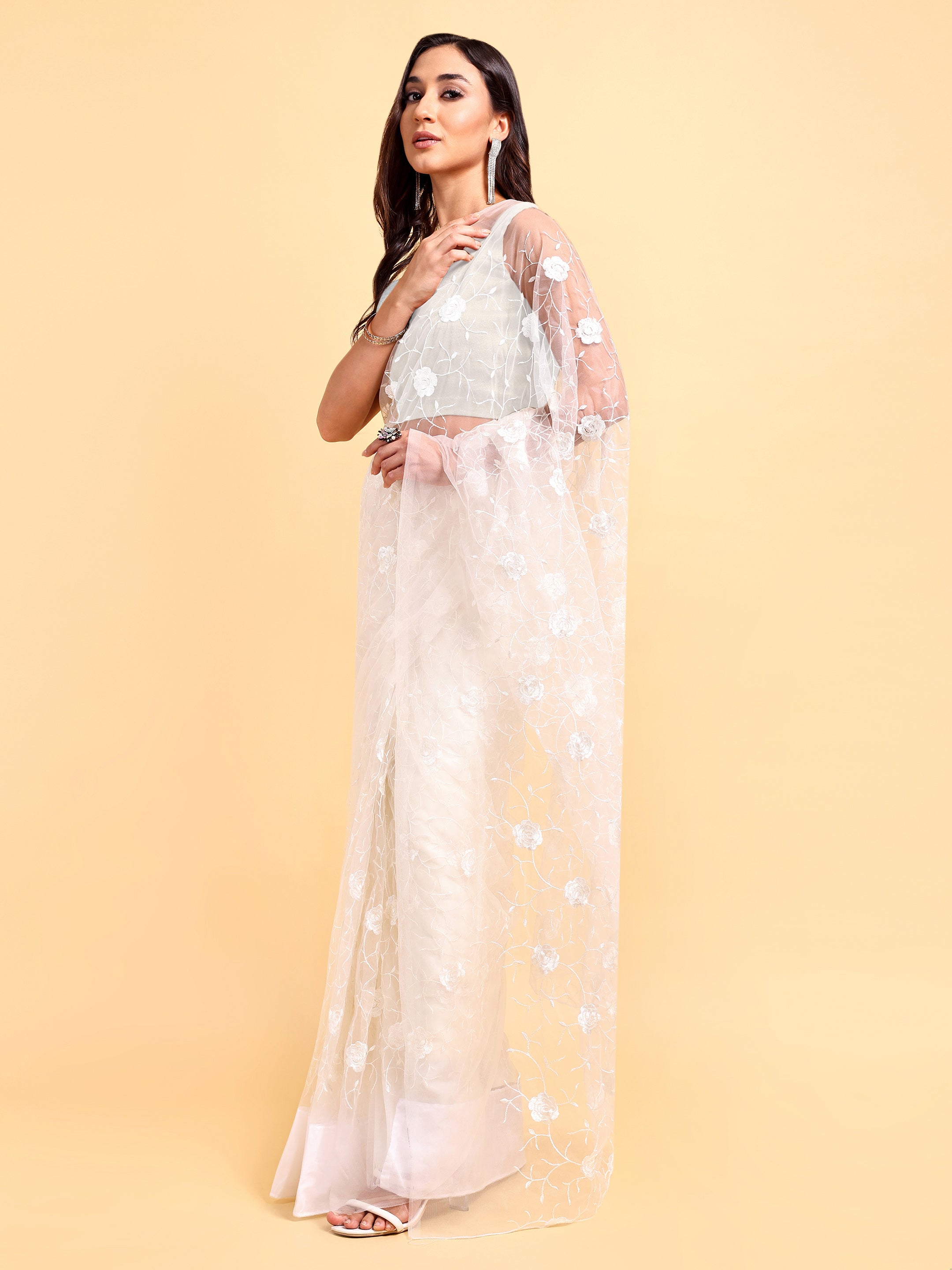 White Saree Set (2 Piece)