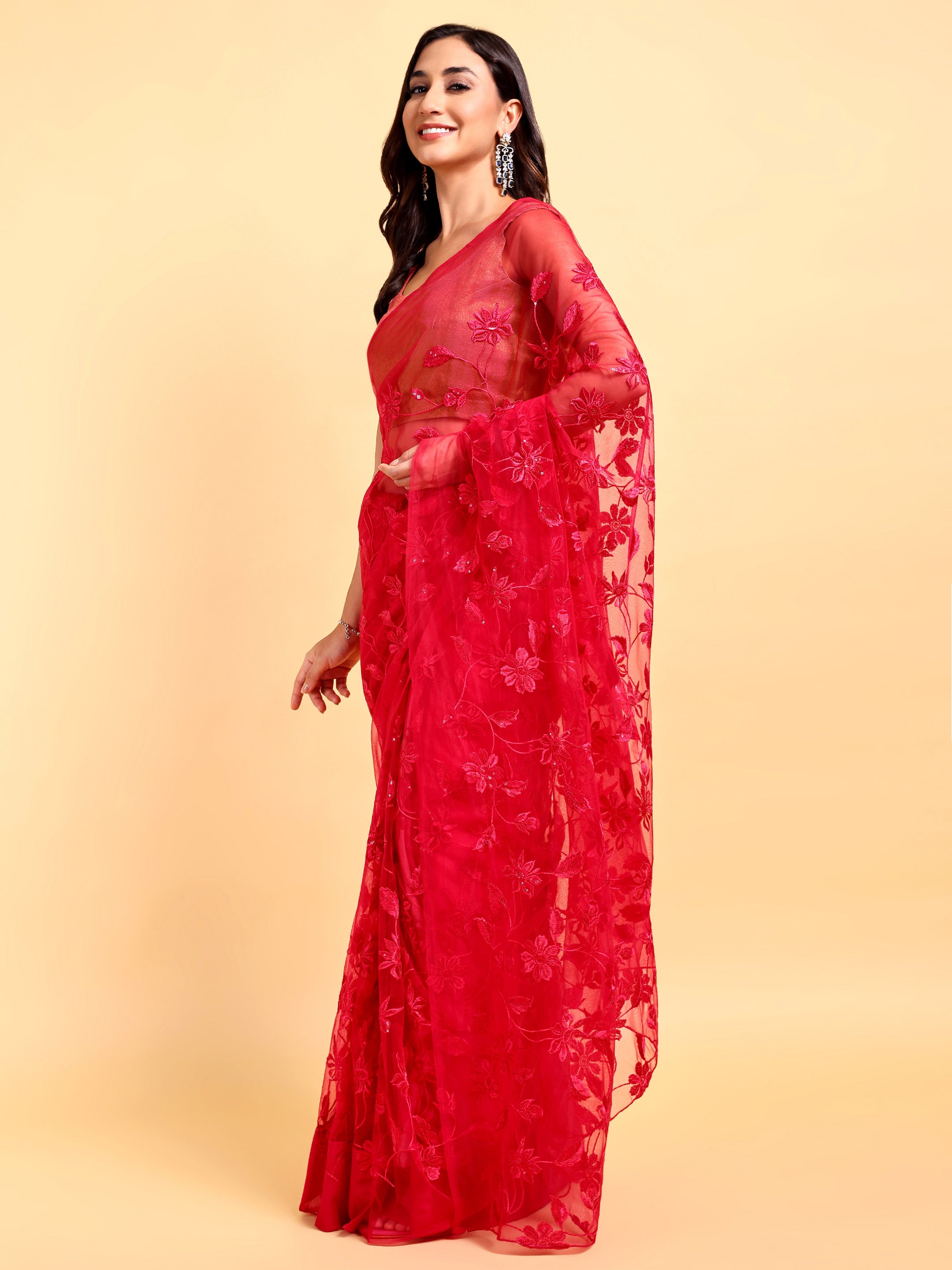 Cherry Red Saree Set (2 Piece)