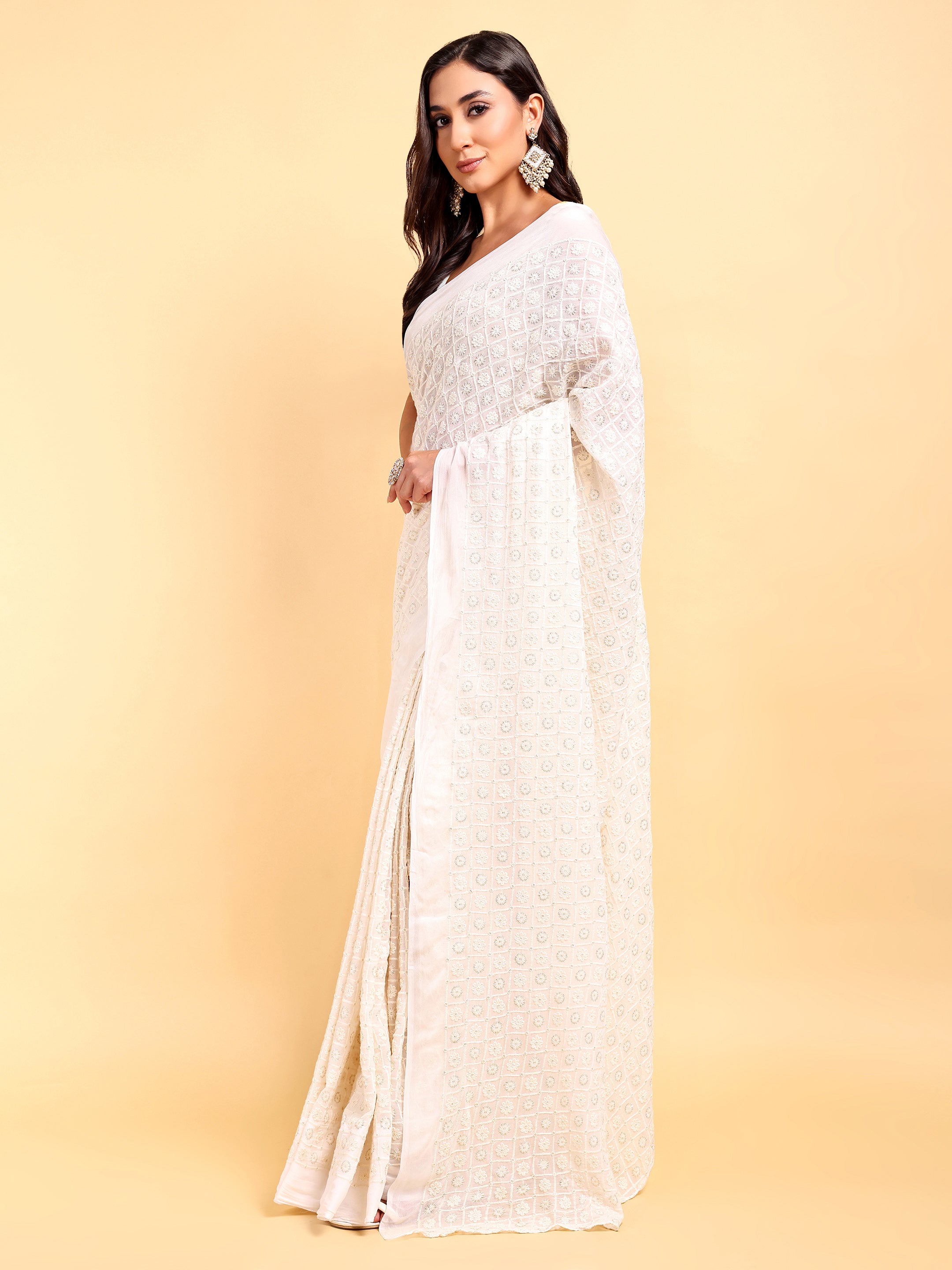 White Saree Set (2 Piece)