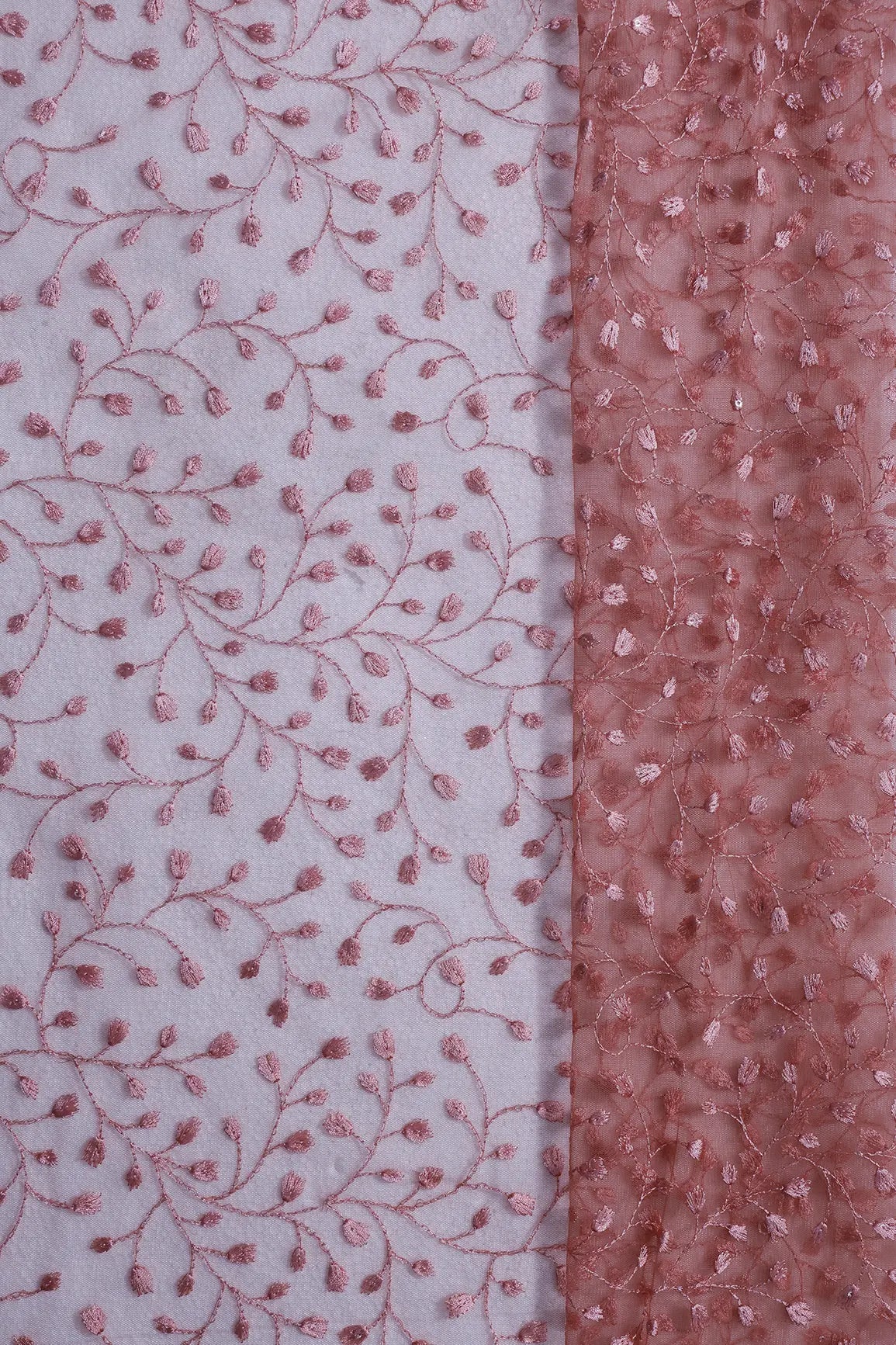 3 Meter Cut Piece Of Gajri Thread With Water Sequins Leafy Embroidery On Gajri Soft Net Fabric - doeraa