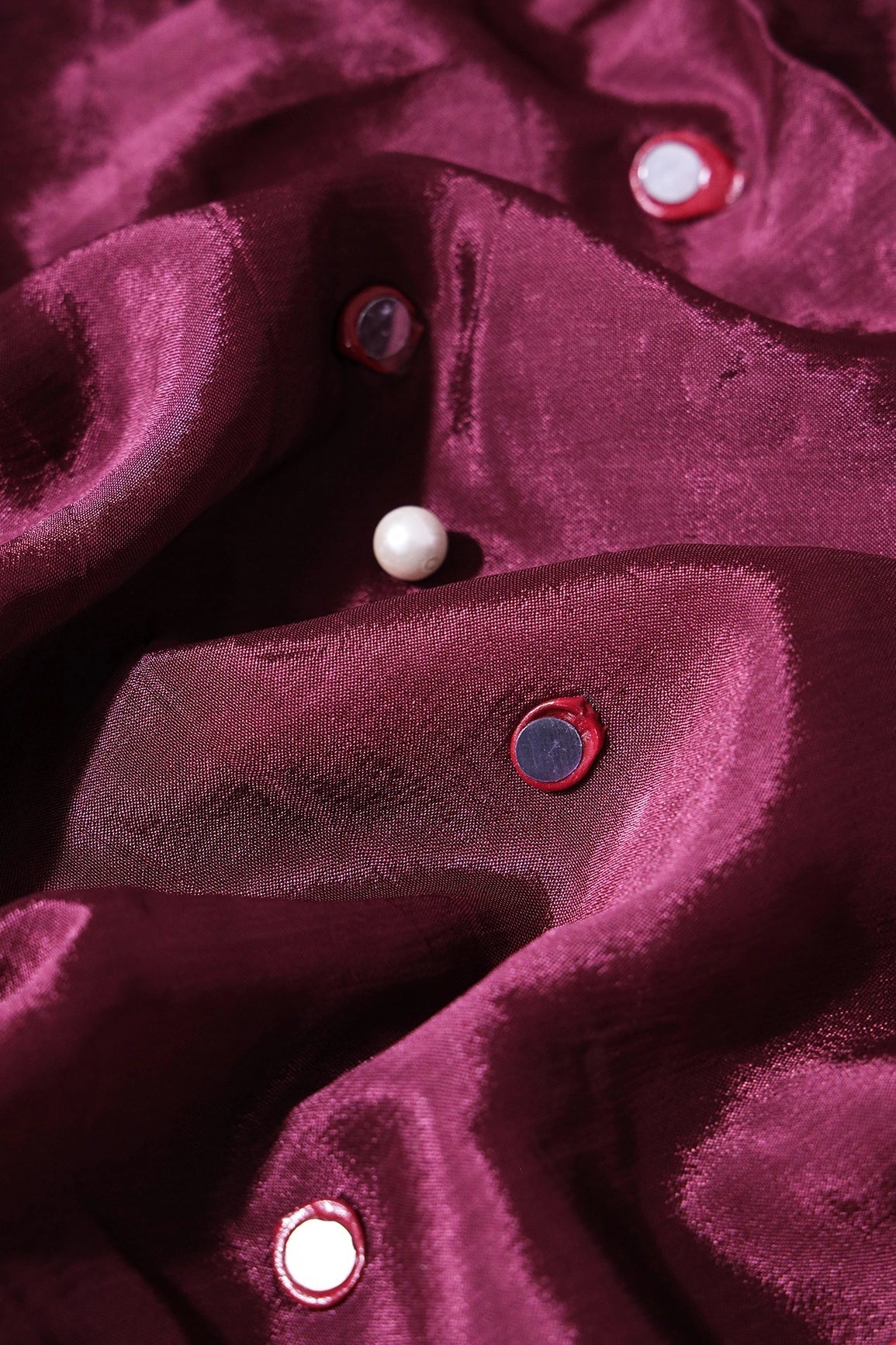 3 Meter Cut Piece Of Real Mirror Embroidery Work On Maroon Viscose Chinnon Chiffon Fabric - doeraa