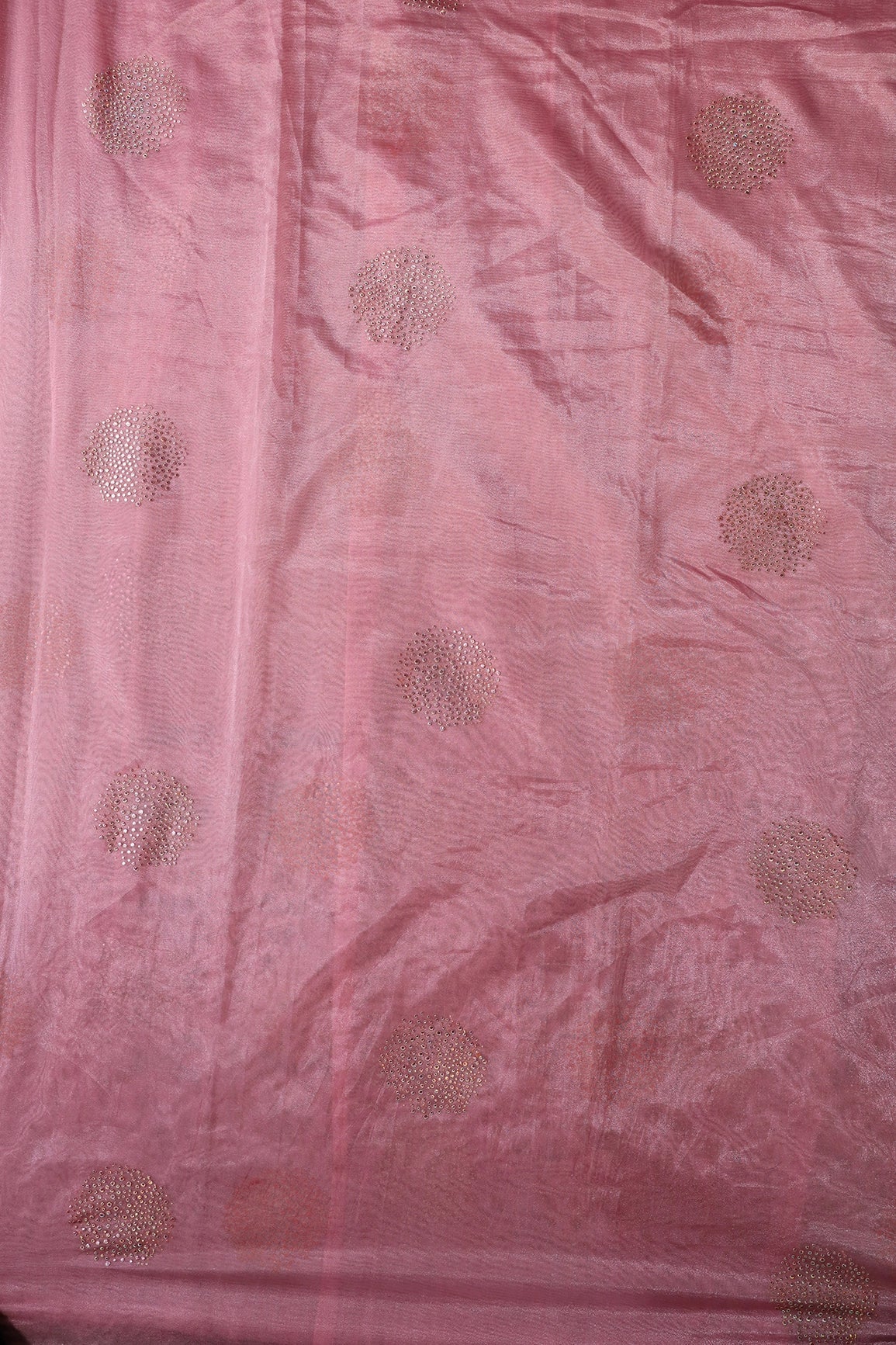 3.50 Meter Cut Piece Of Pink Stone Drop Geometric Work On Pink Tissue Fabric - doeraa