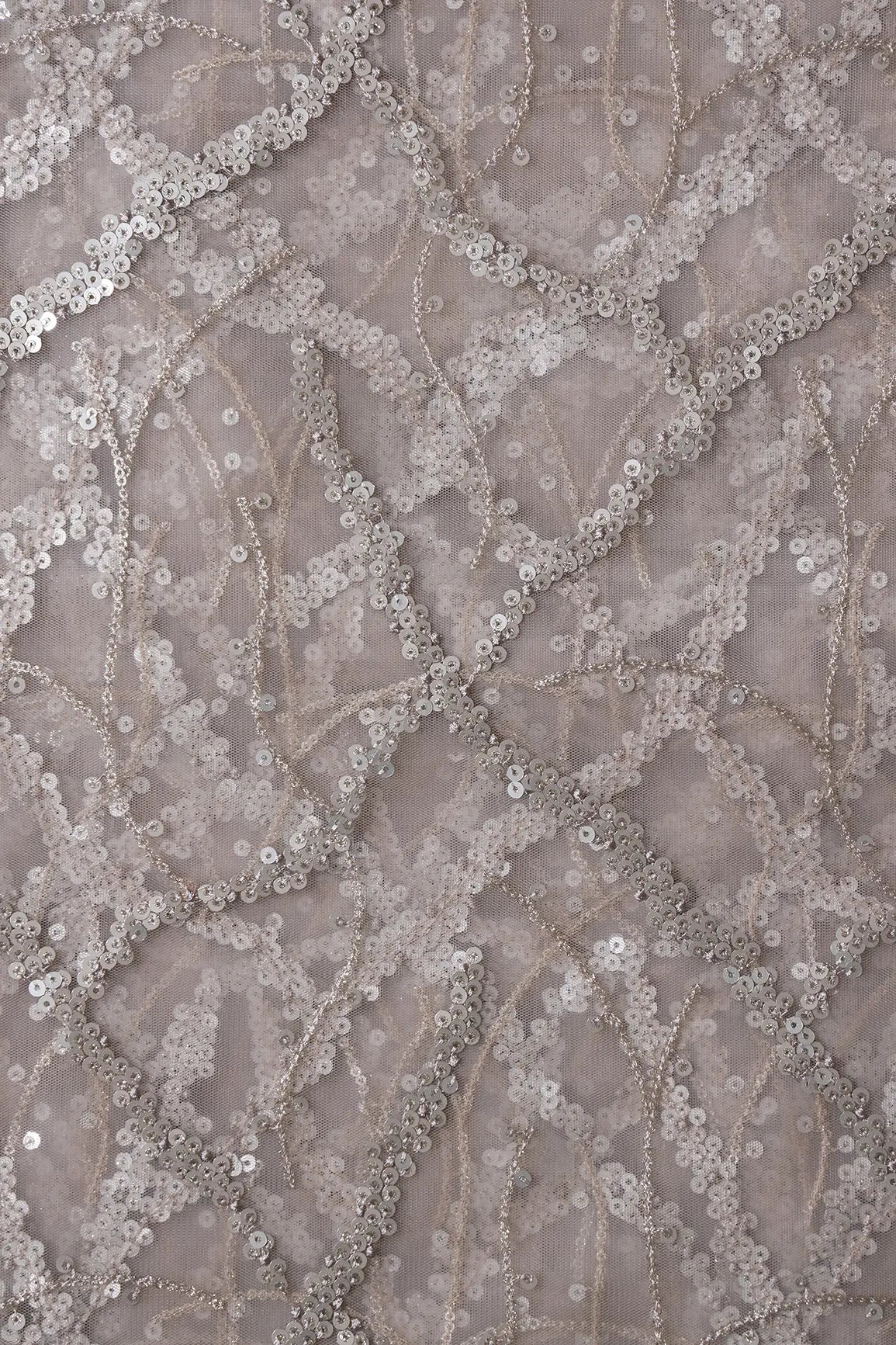 Silver Sequins Geometric Embroidery On Abalone Grey Soft Net Fabric