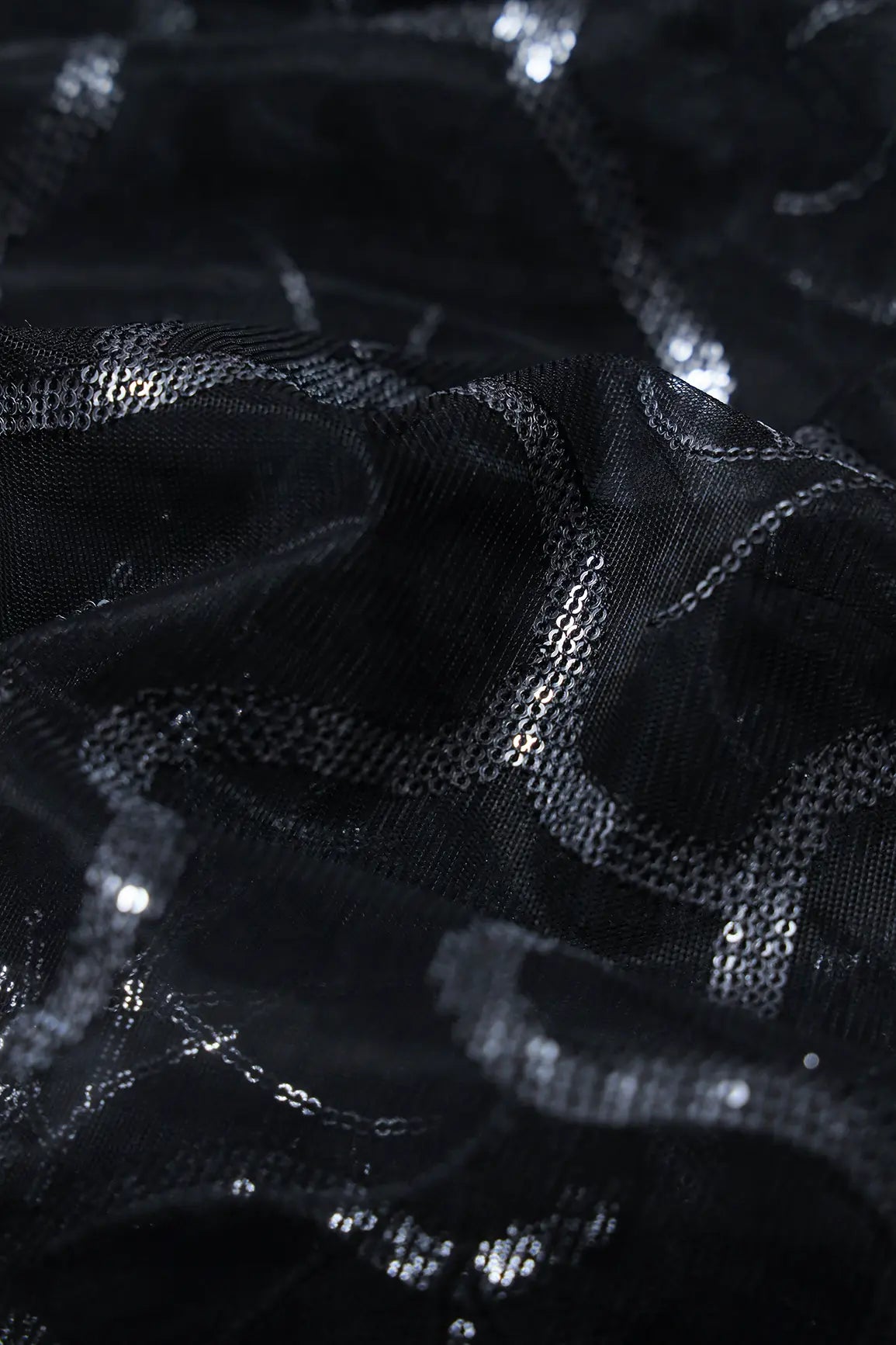 Water Sequins Abstract Embroidery On Black Soft Net Fabric