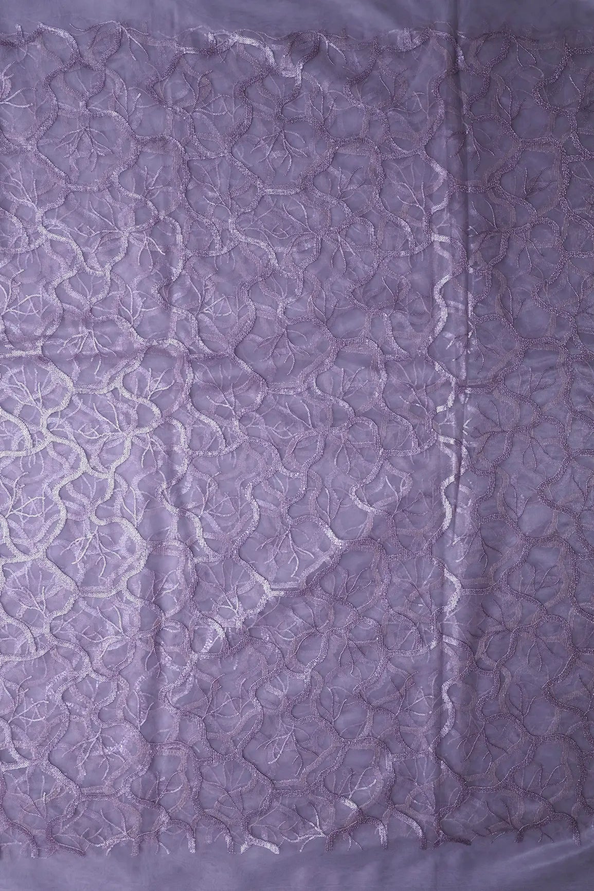 Light Lilac Sequins Abstract Embroidery On Lilac Soft Net Fabric