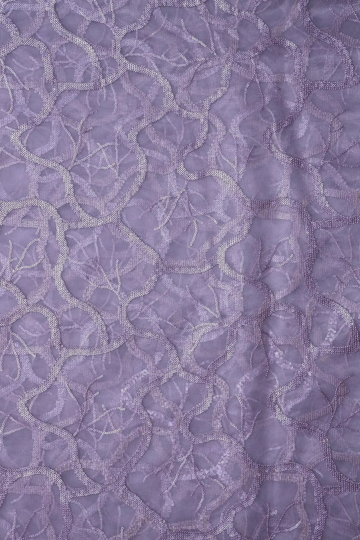 Light Lilac Sequins Abstract Embroidery On Lilac Soft Net Fabric