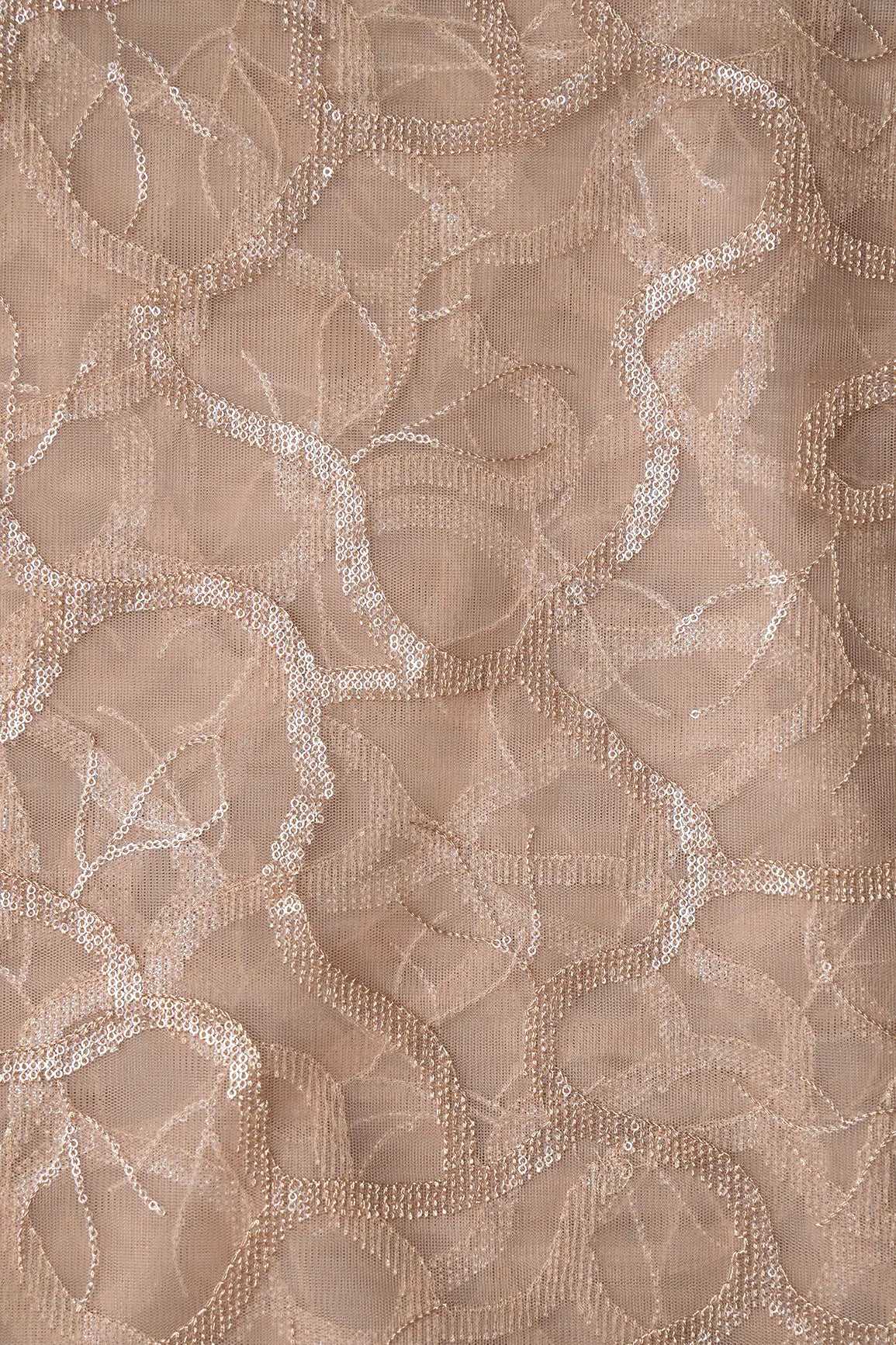 Water Sequins Abstract Embroidery On Beige Soft Net Fabric