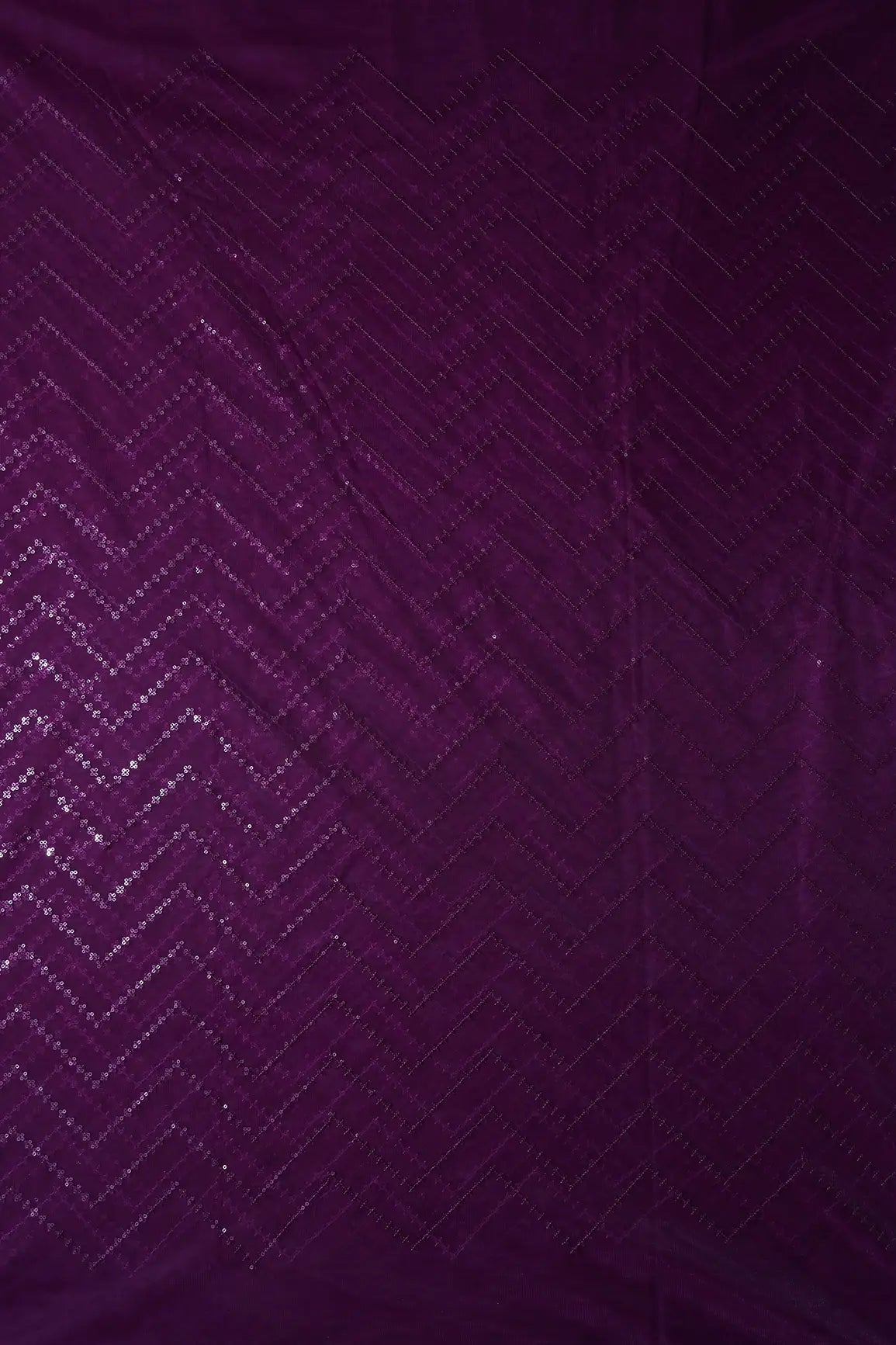 Wine Sequins Chevron Embroidery Work On Wine Soft Net Fabric