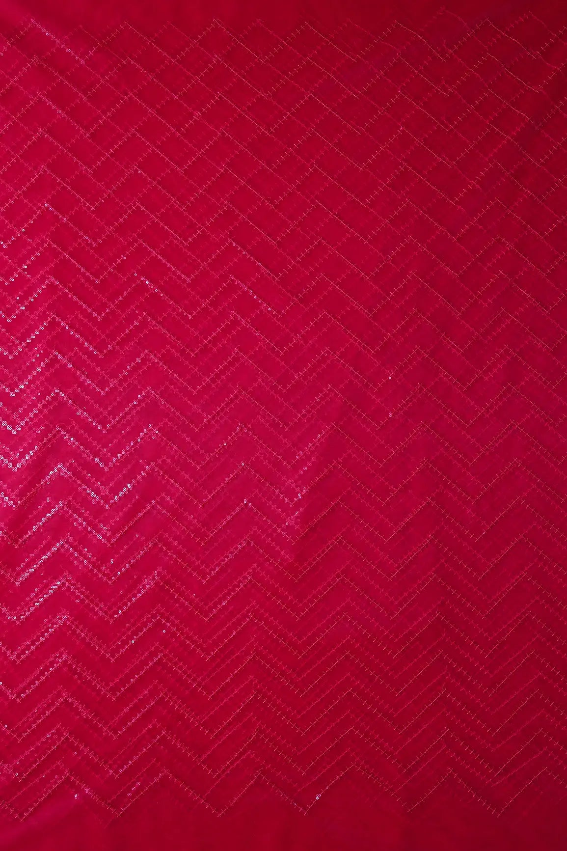 Red Sequins Chevron Embroidery Work On Cherry Red Soft Net Fabric