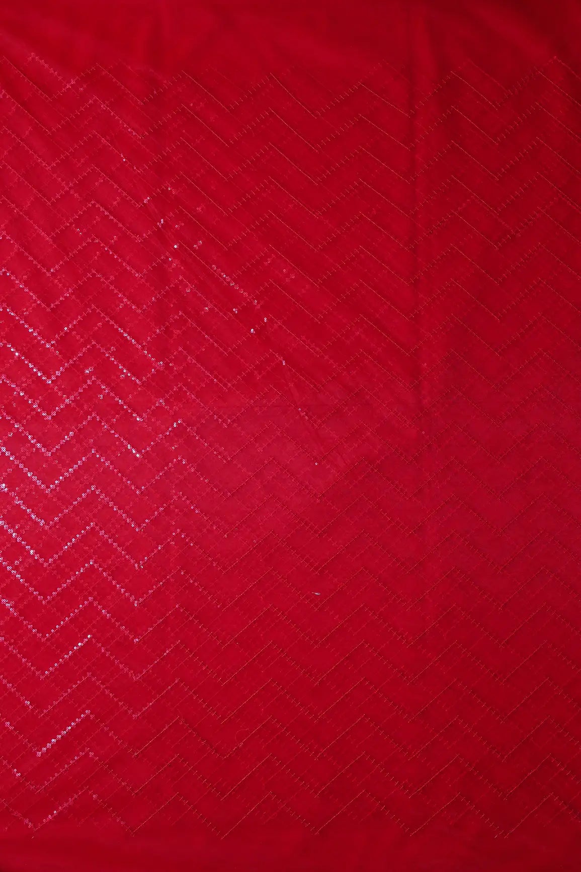 Red Sequins Chevron Embroidery Work On Red Soft Net Fabric