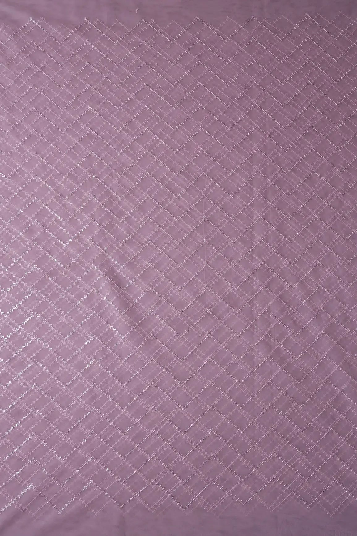 Water Sequins Chevron Embroidery Work On Lilac Soft Net Fabric