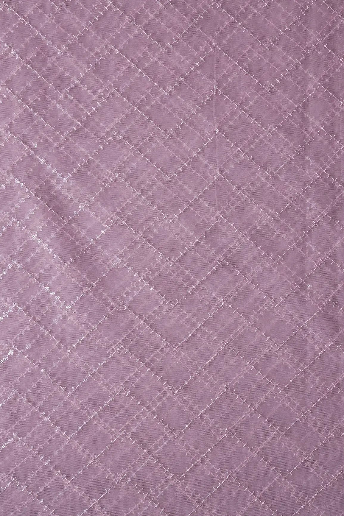 Water Sequins Chevron Embroidery Work On Lilac Soft Net Fabric