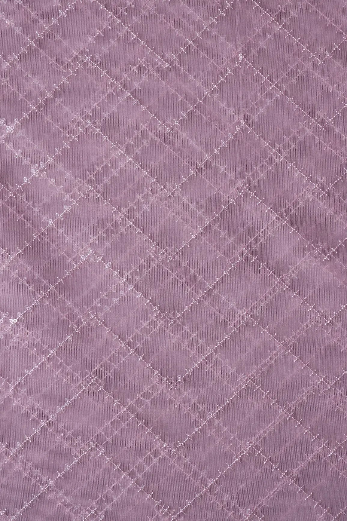 Water Sequins Chevron Embroidery Work On Lilac Soft Net Fabric