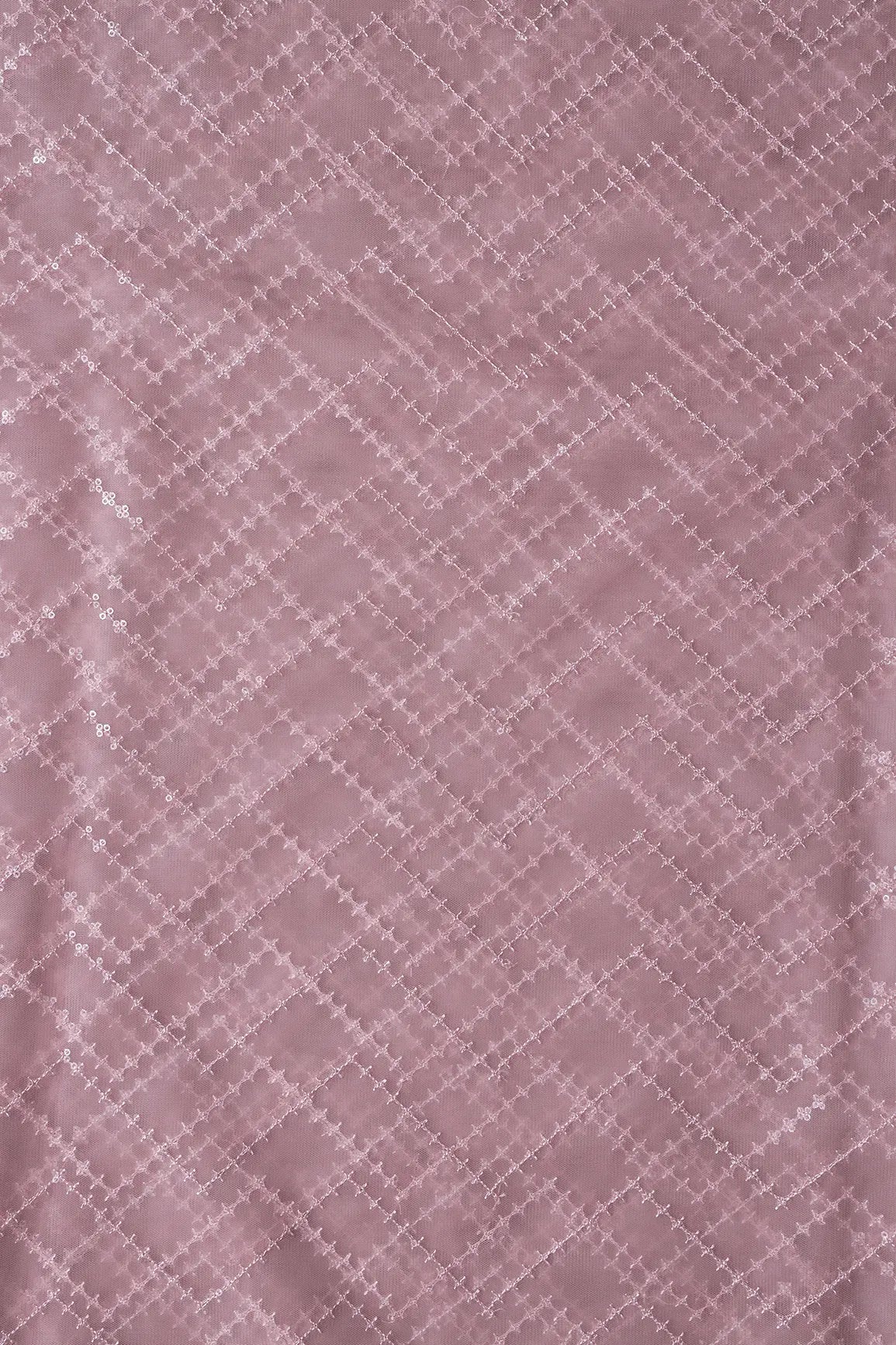 Water Sequins Chevron Embroidery Work On Mauve Soft Net Fabric