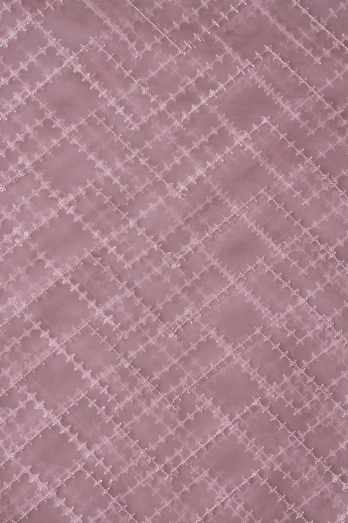 Water Sequins Chevron Embroidery Work On Mauve Soft Net Fabric