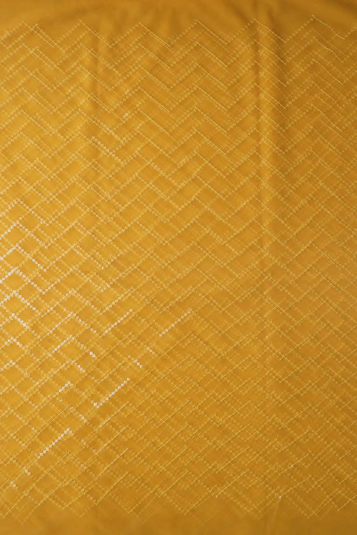 Water Sequins Chevron Embroidery Work On Yellow Soft Net Fabric