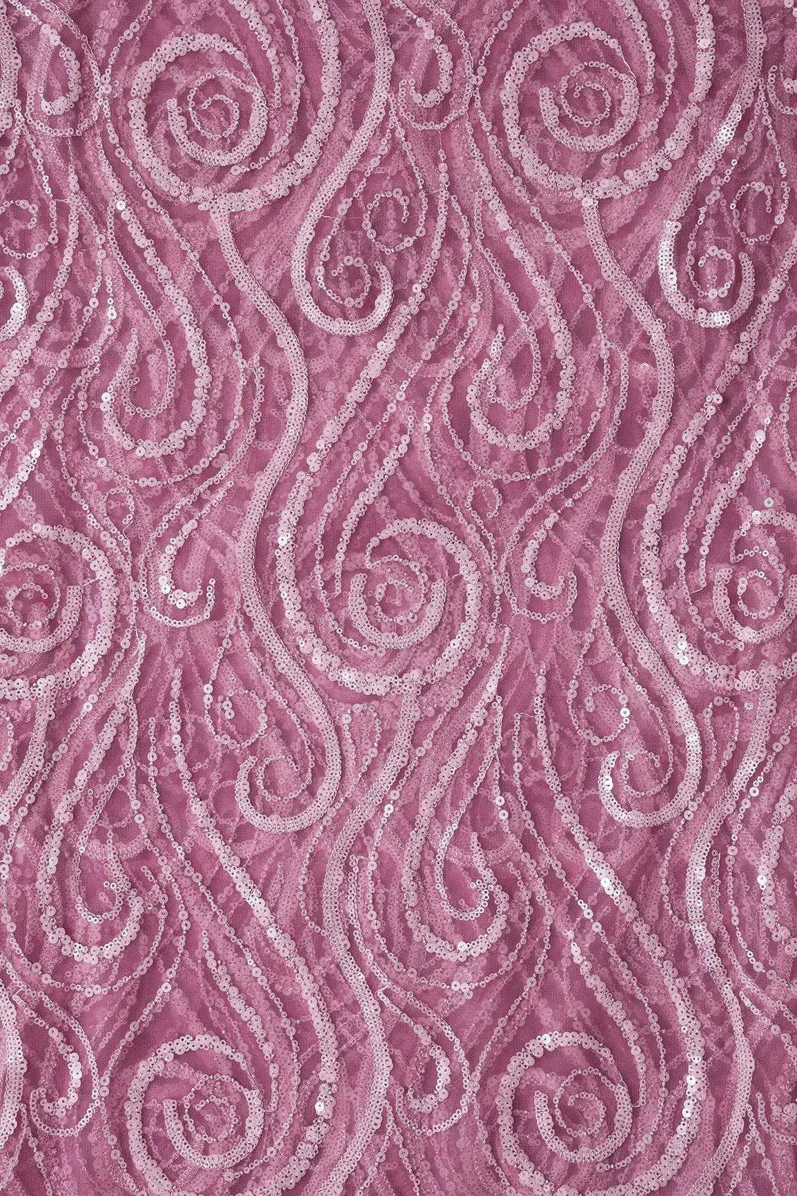 Gorgeous Light Pink Sequins Geometric Embroidery On Dark Pink Soft Net Fabric