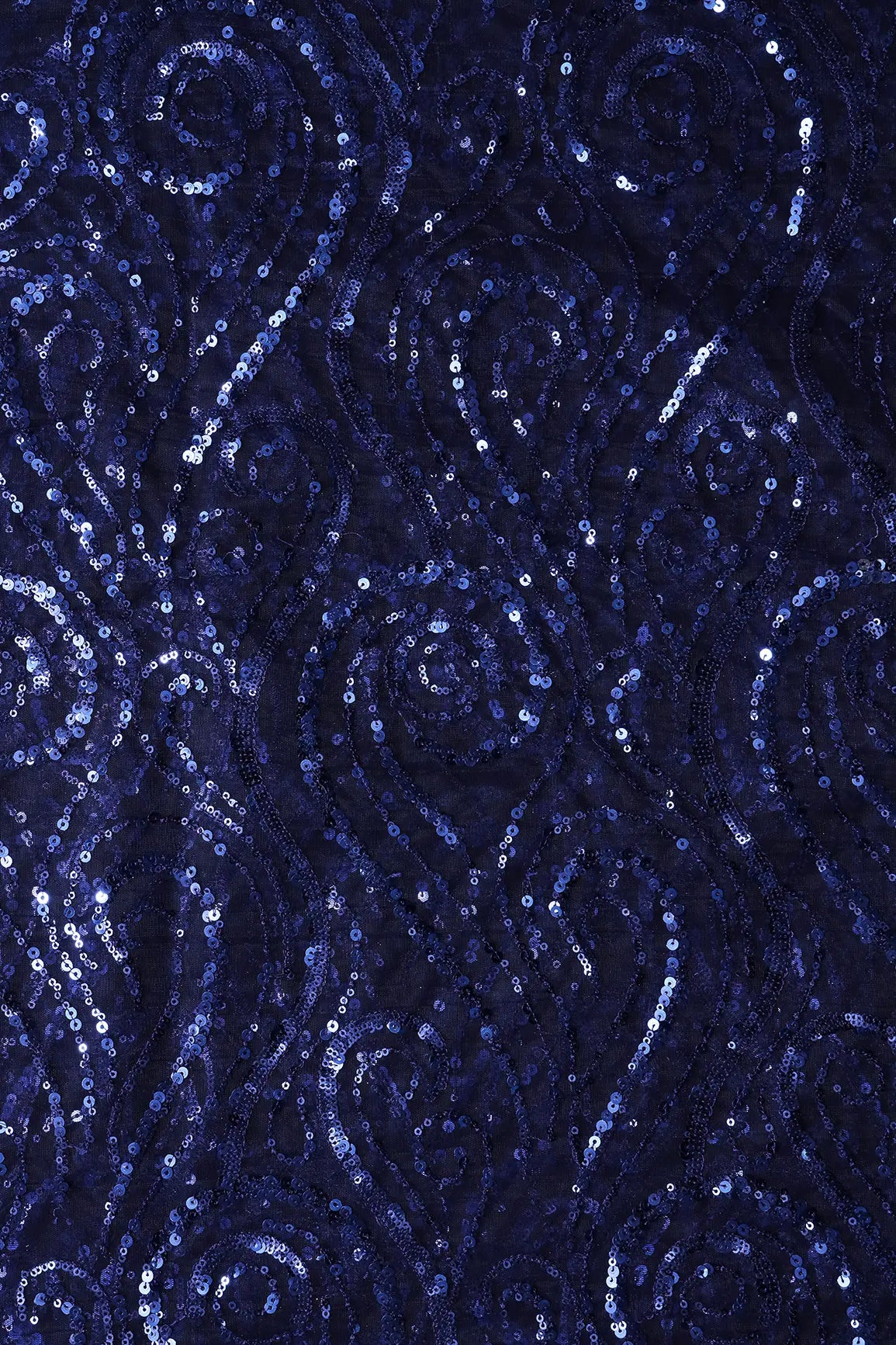 Gorgeous Blue Sequins Geometric Embroidery On Navy Blue Soft Net Fabric