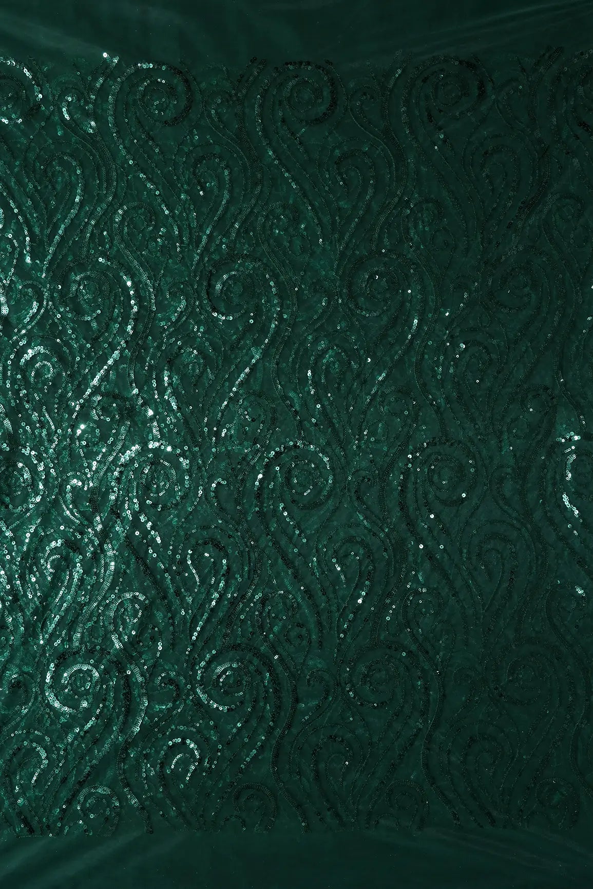 Gorgeous Green Sequins Geometric Embroidery On Bottle Green Soft Net Fabric