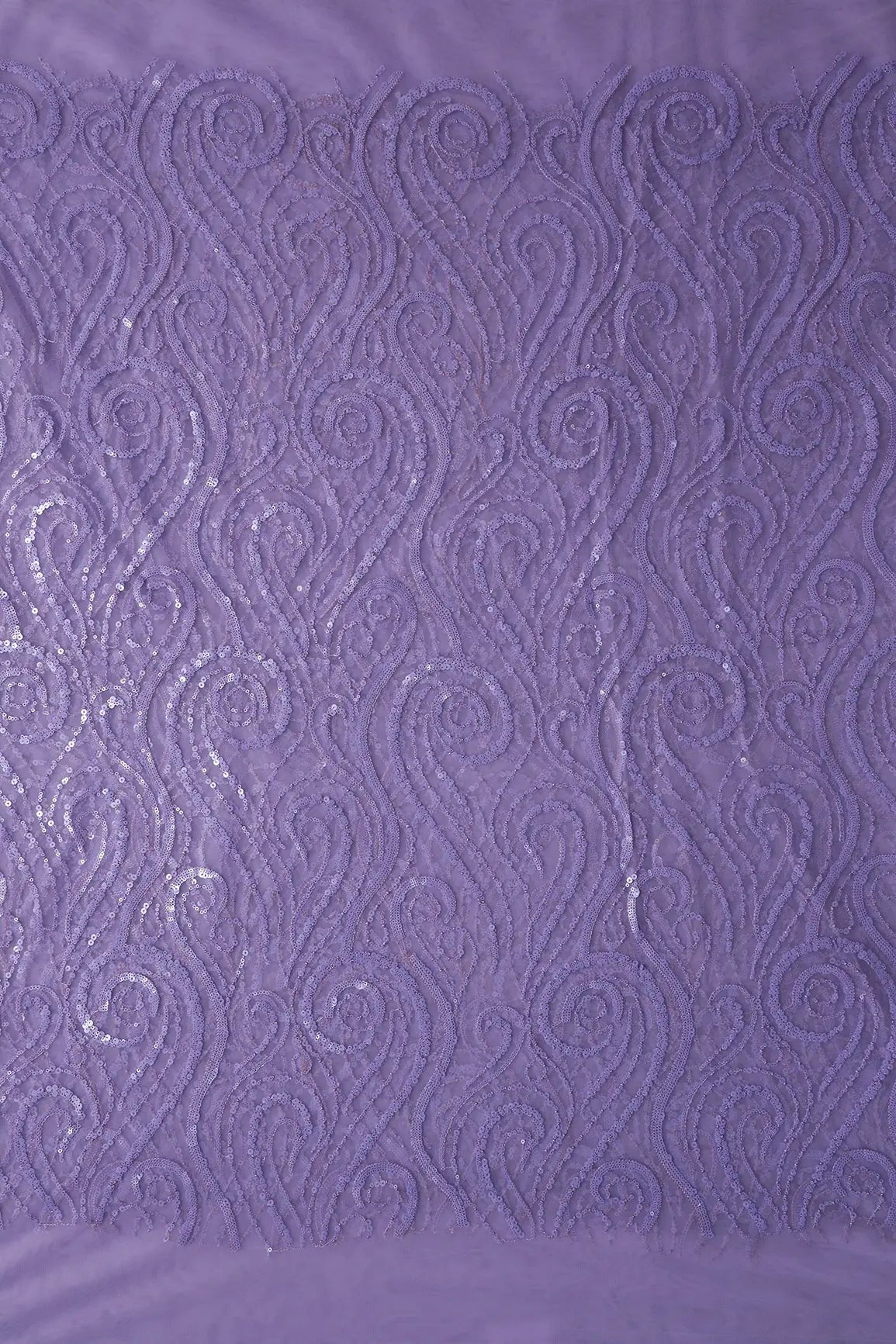 Gorgeous Lilac Sequins Geometric Embroidery On Lilac Soft Net Fabric