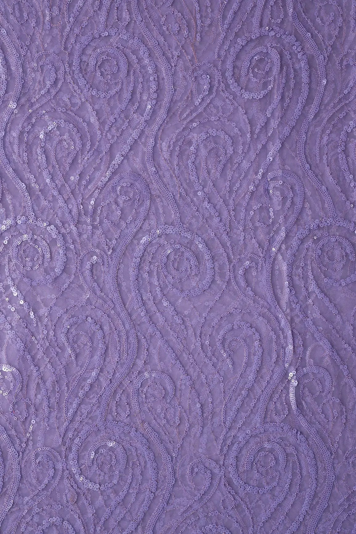 Gorgeous Lilac Sequins Geometric Embroidery On Lilac Soft Net Fabric