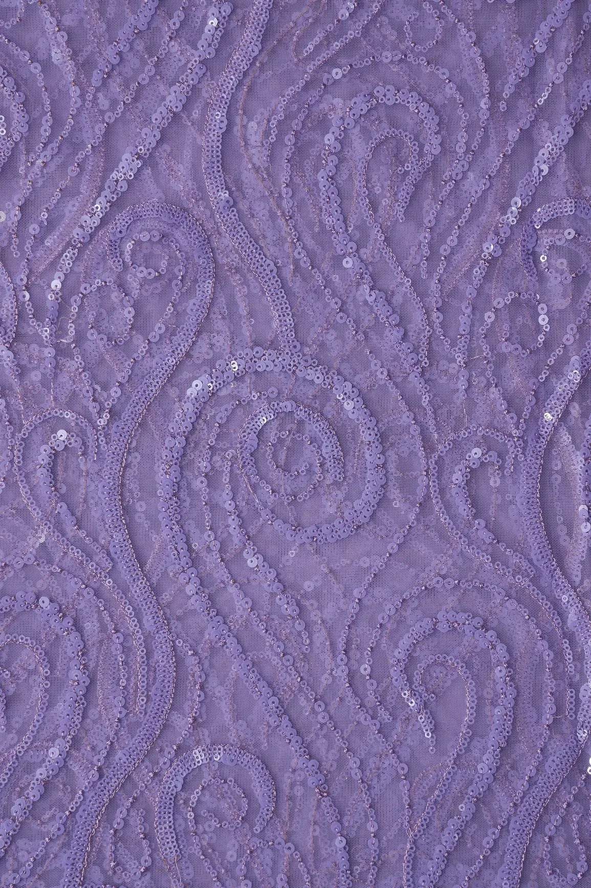 Gorgeous Lilac Sequins Geometric Embroidery On Lilac Soft Net Fabric