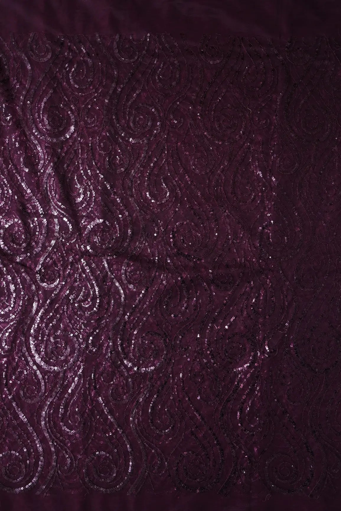 Gorgeous Wine Sequins Geometric Embroidery On Wine Soft Net Fabric