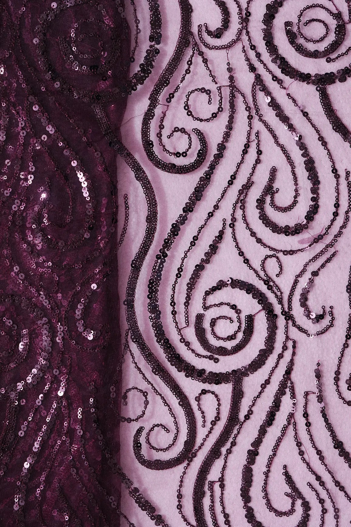 Gorgeous Wine Sequins Geometric Embroidery On Wine Soft Net Fabric