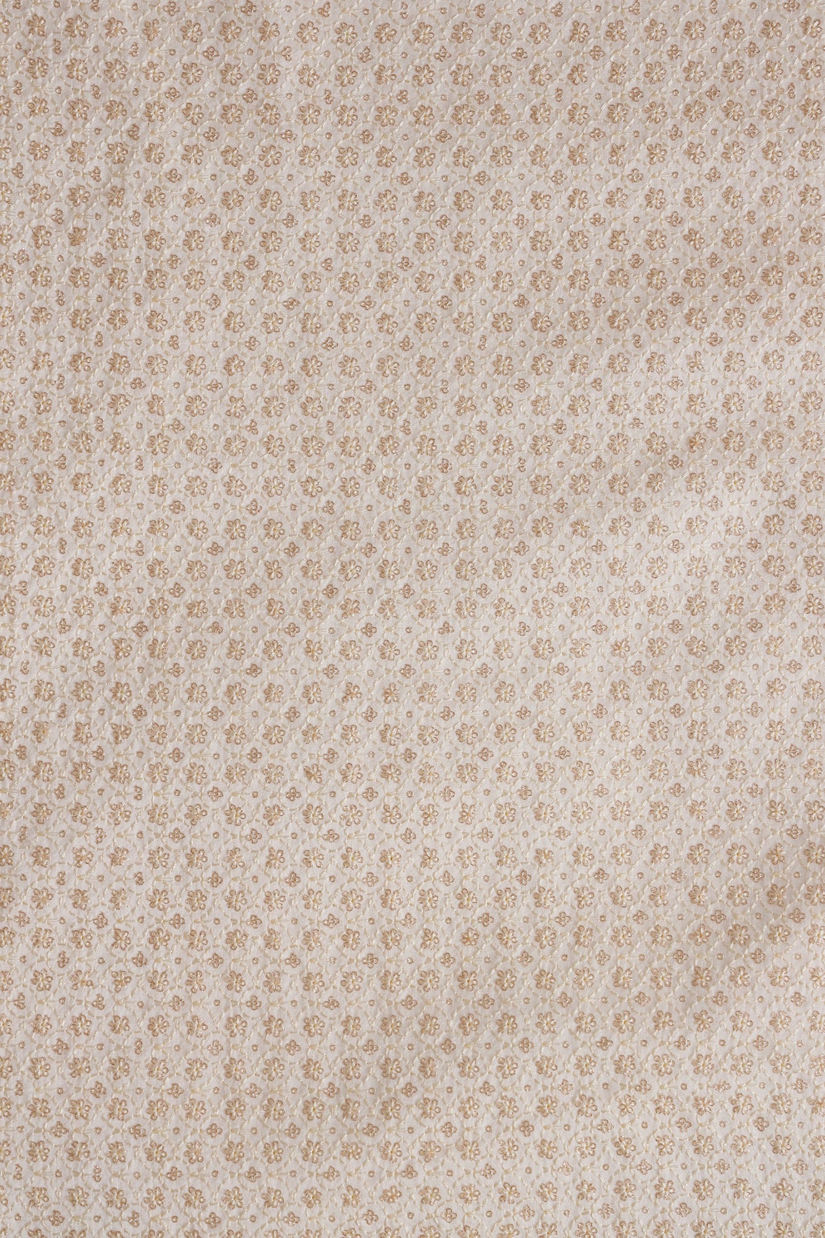 Gold Sequins With Gold Zari Small Trellis Embroidery On Off White Raw Silk Fabric