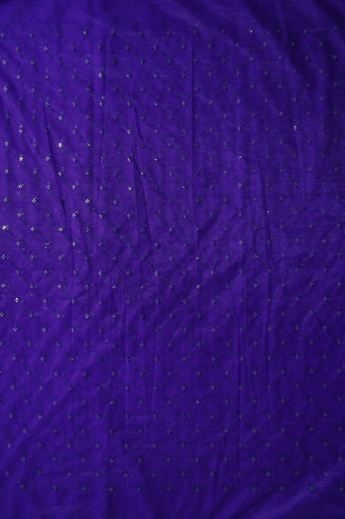 Small Motif Sequins Embroidery Work On Dark Purple Soft Net Fabric