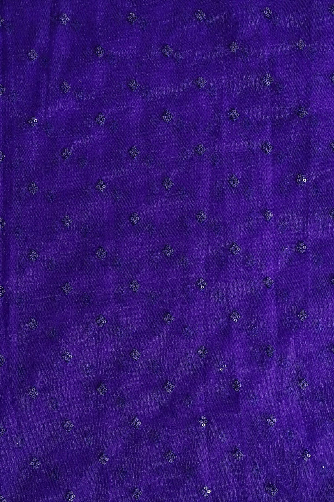 Small Motif Sequins Embroidery Work On Dark Purple Soft Net Fabric