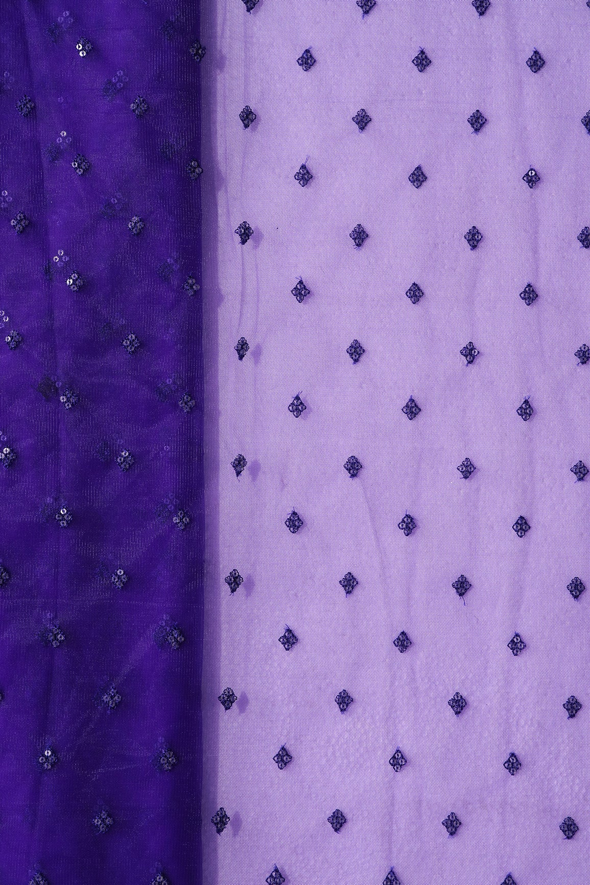 Small Motif Sequins Embroidery Work On Dark Purple Soft Net Fabric