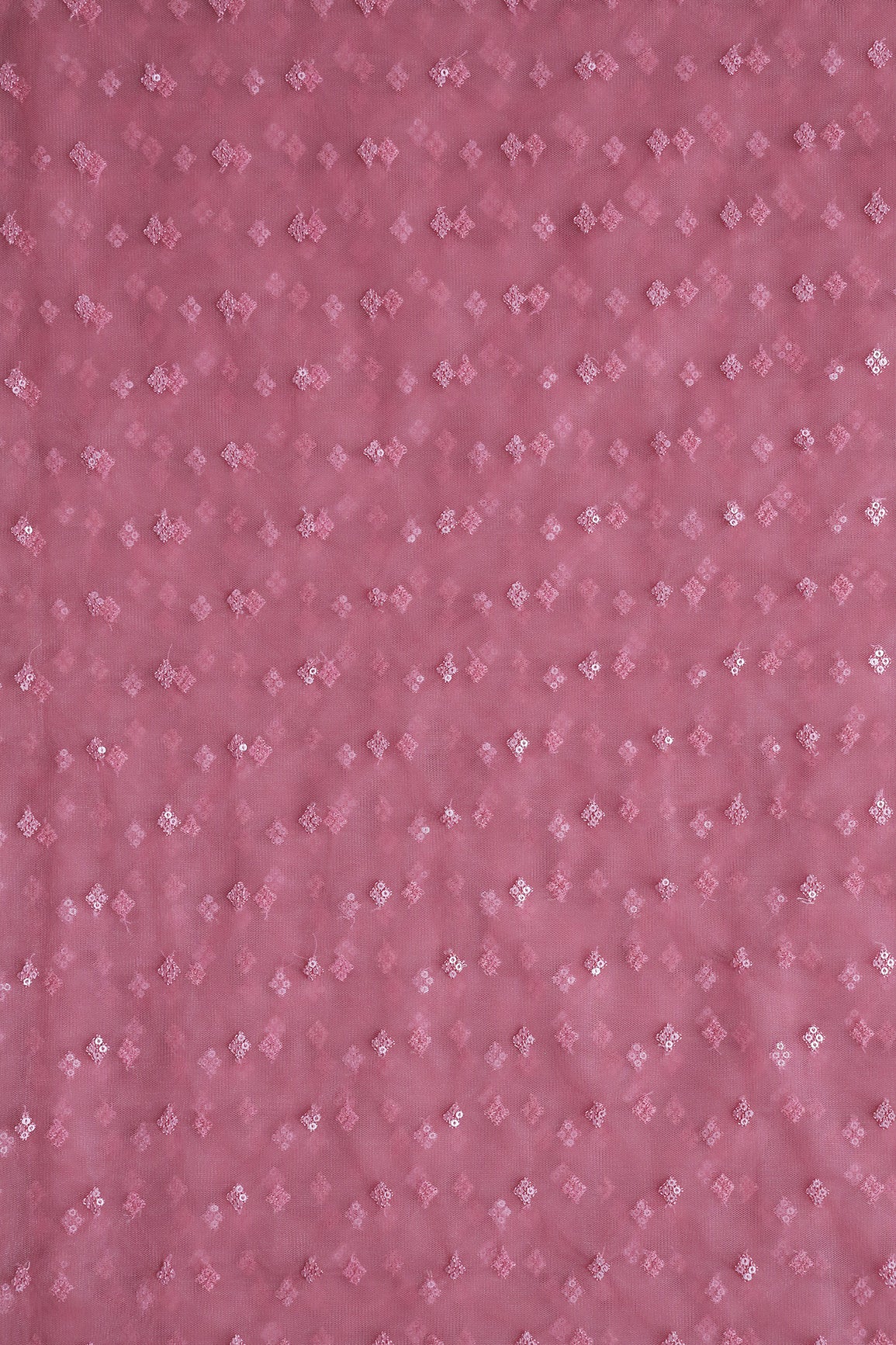 Small Motif Sequins Embroidery Work On Pink Soft Net Fabric