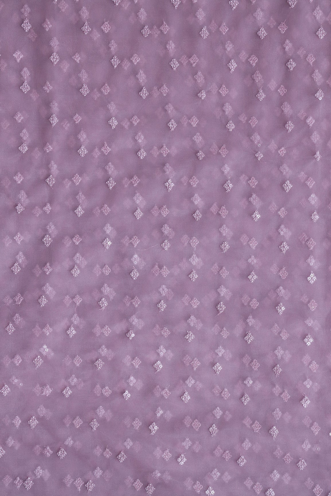 Small Motif Sequins Embroidery Work On Lilac Purple Soft Net Fabric